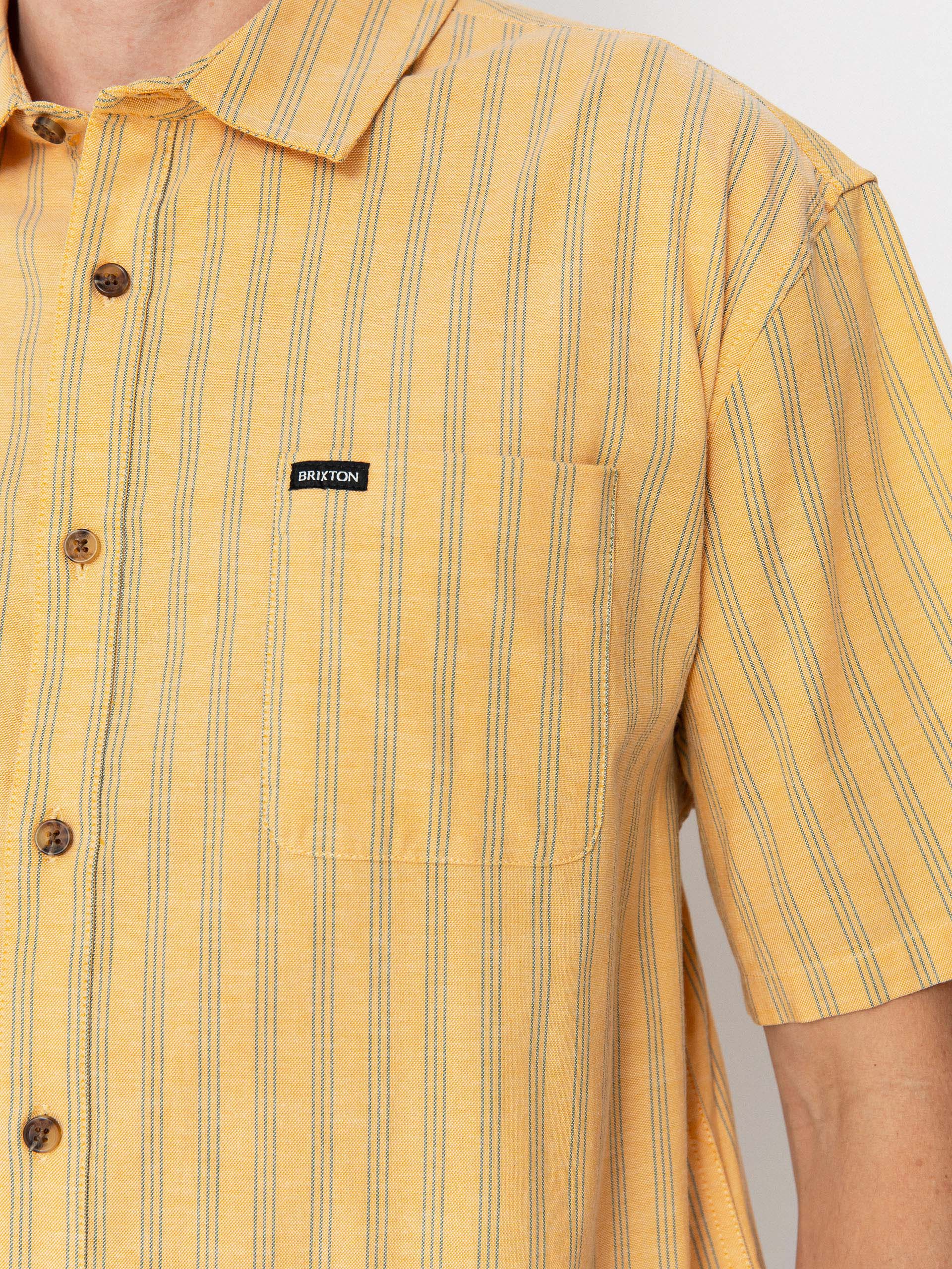 Риза Brixton Cru Oxford Stripe (curry/ivy green stripe)