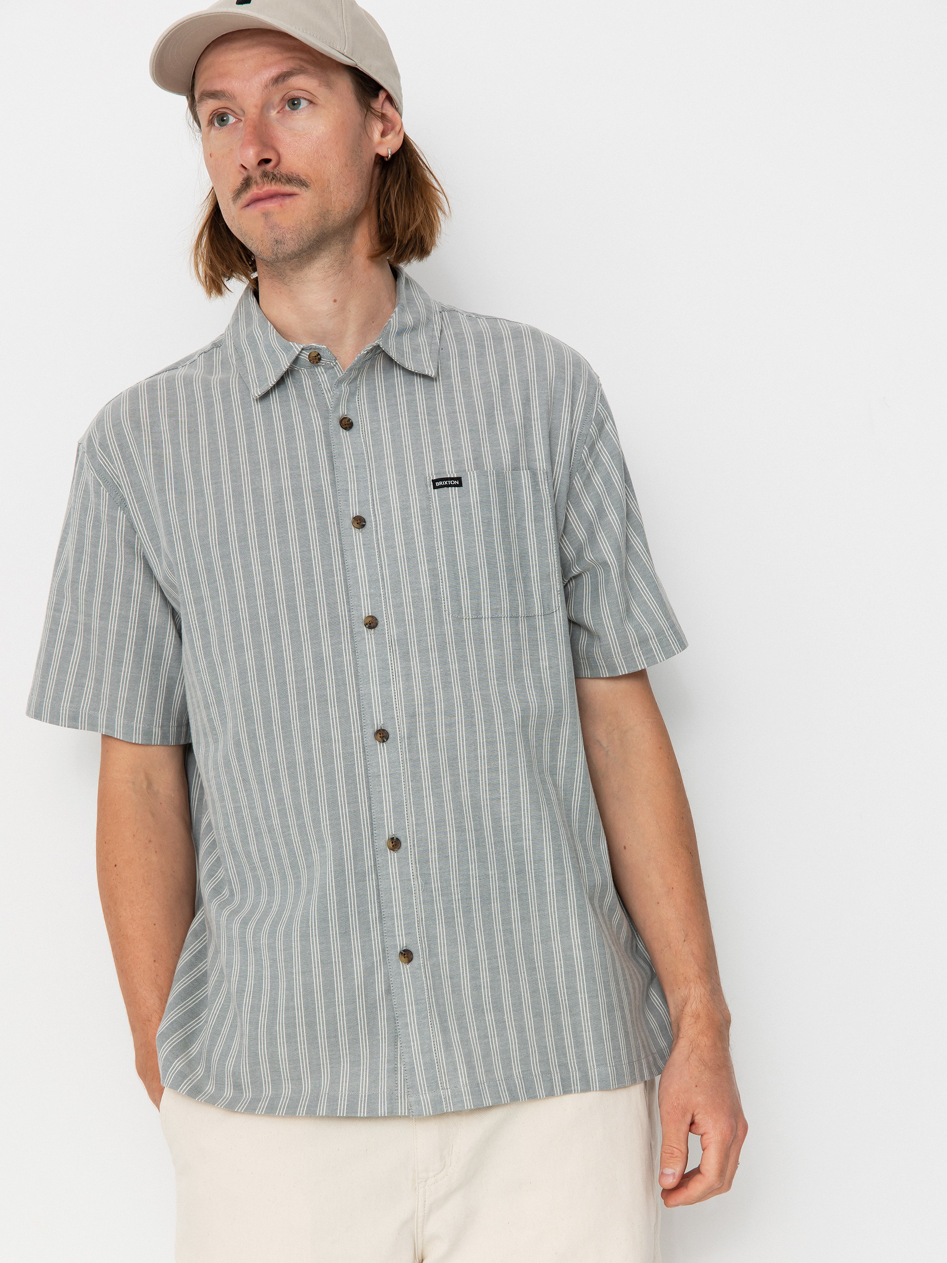 Риза Brixton Cru Oxford Stripe (basalt blue/whitcap stripe)