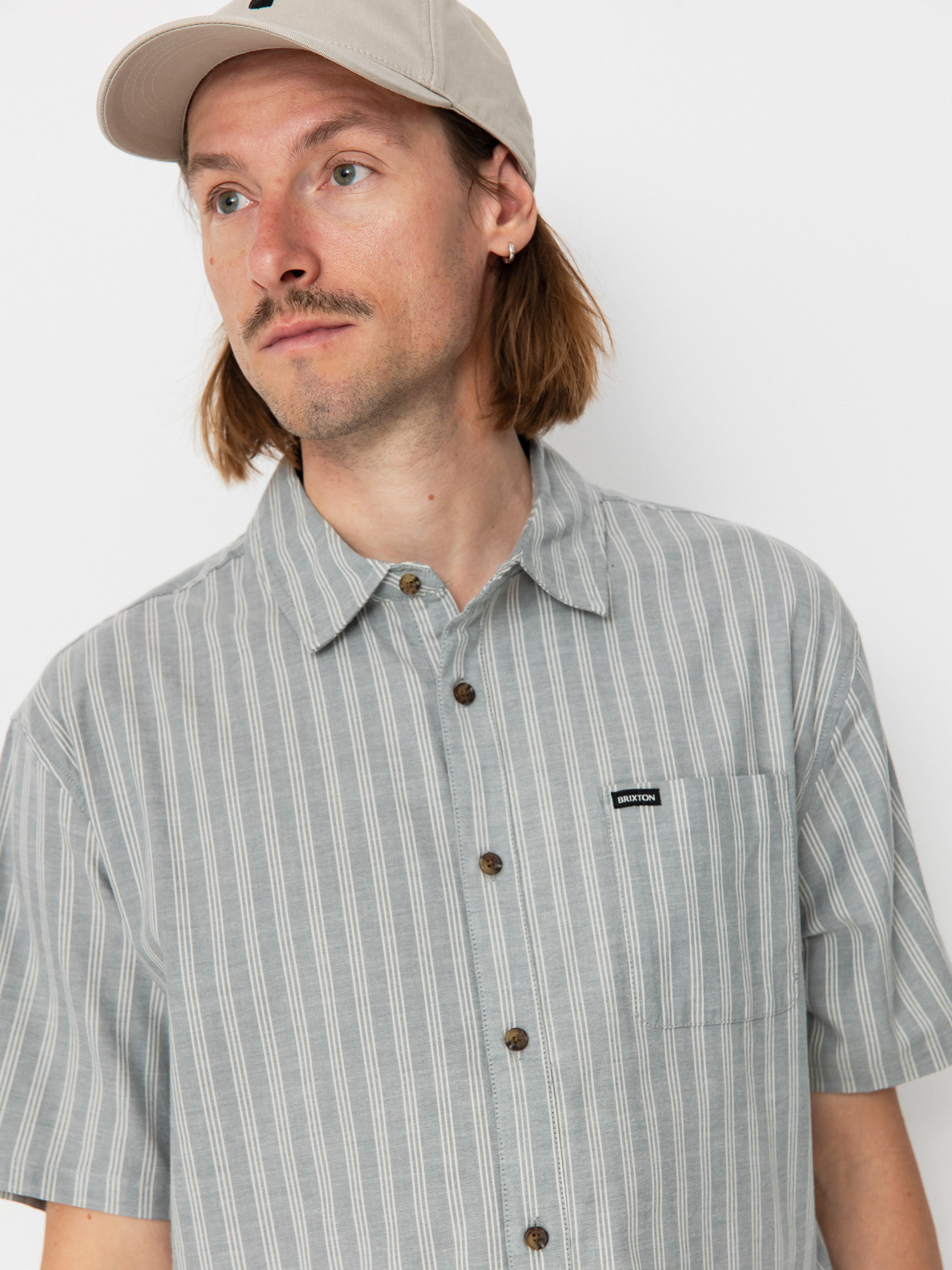 Риза Brixton Cru Oxford Stripe (basalt blue/whitcap stripe)