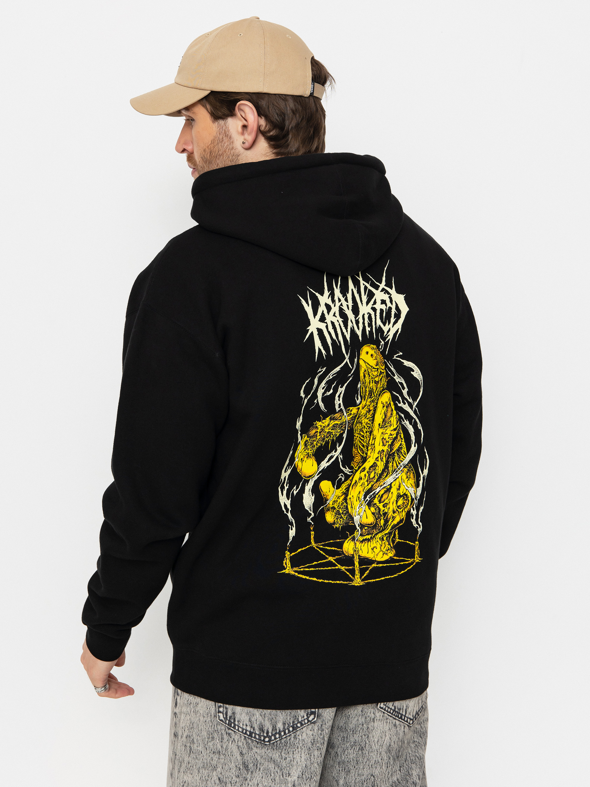 Суитшърт с качулка Krooked Necroshmoo ZHD (black/cream yellow & orange prints)