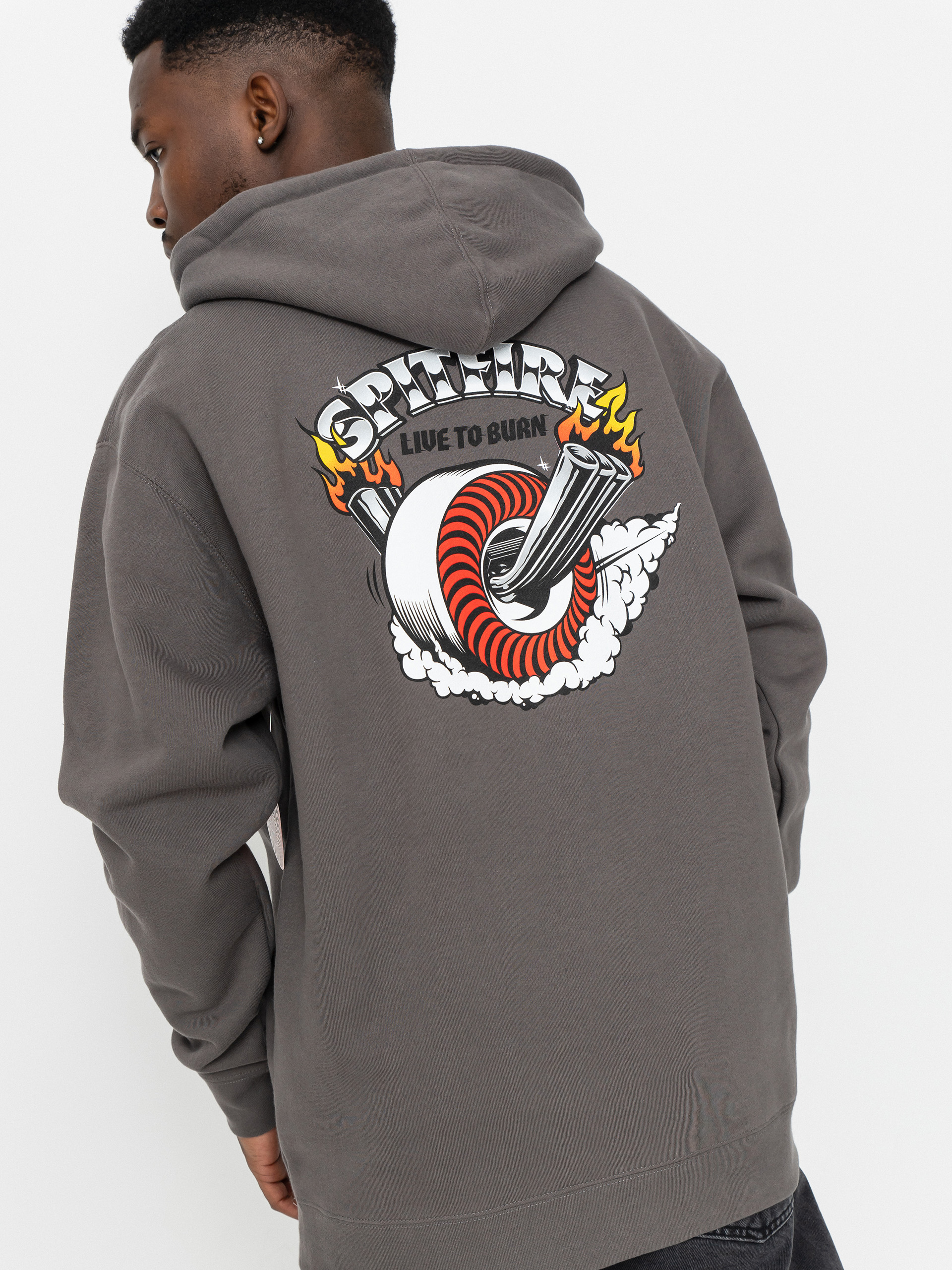 Суитшърт с качулка Spitfire Burnout HD (charcoal solid w/multi color prints)