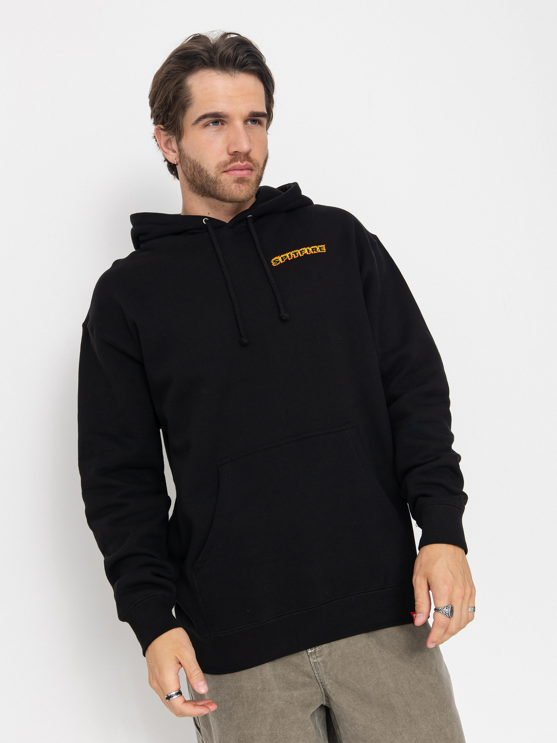 Суитшърт с качулка Spitfire Og Classic Flame HD (black w/red&yellow prints)