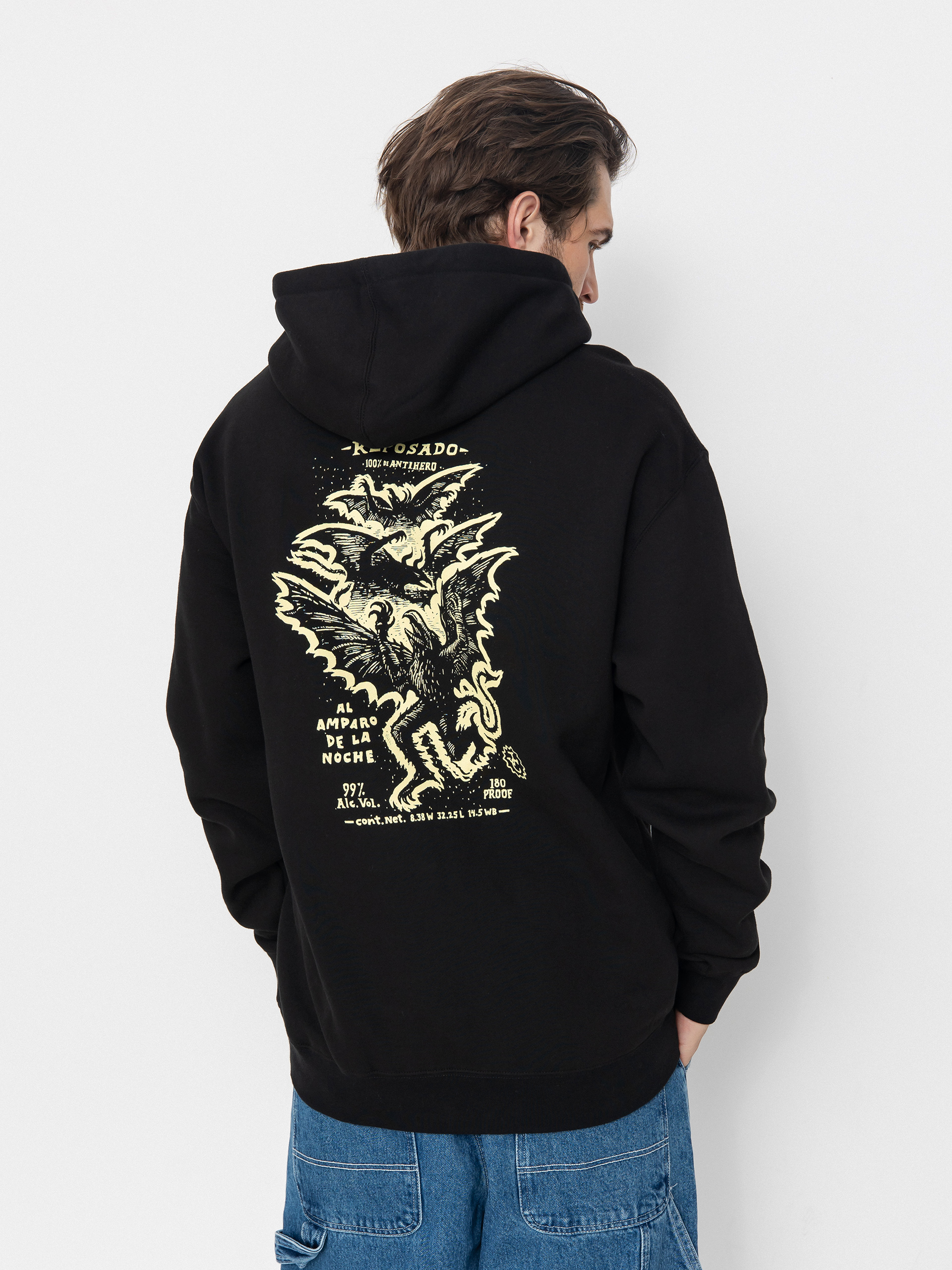 Суитшърт с качулка Antihero Carnales Reposado HD (black w/pale yellow prints)