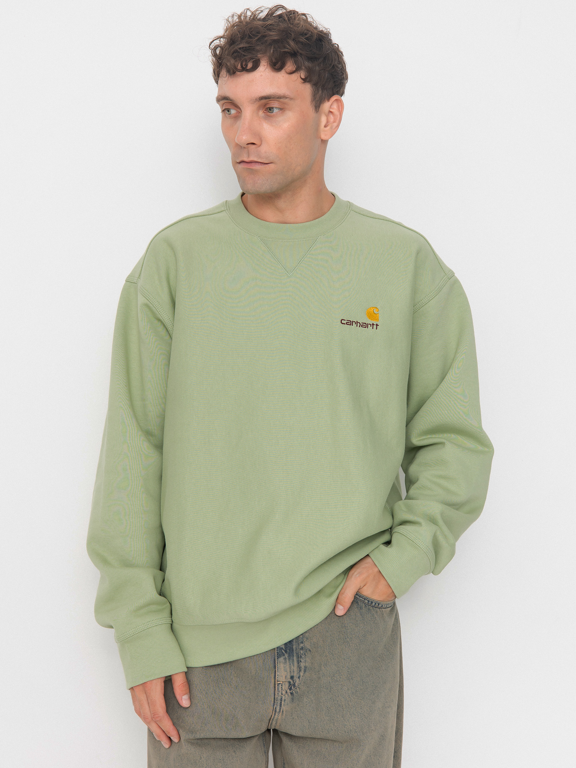 Суитшърт Carhartt WIP American Script (pale olive)