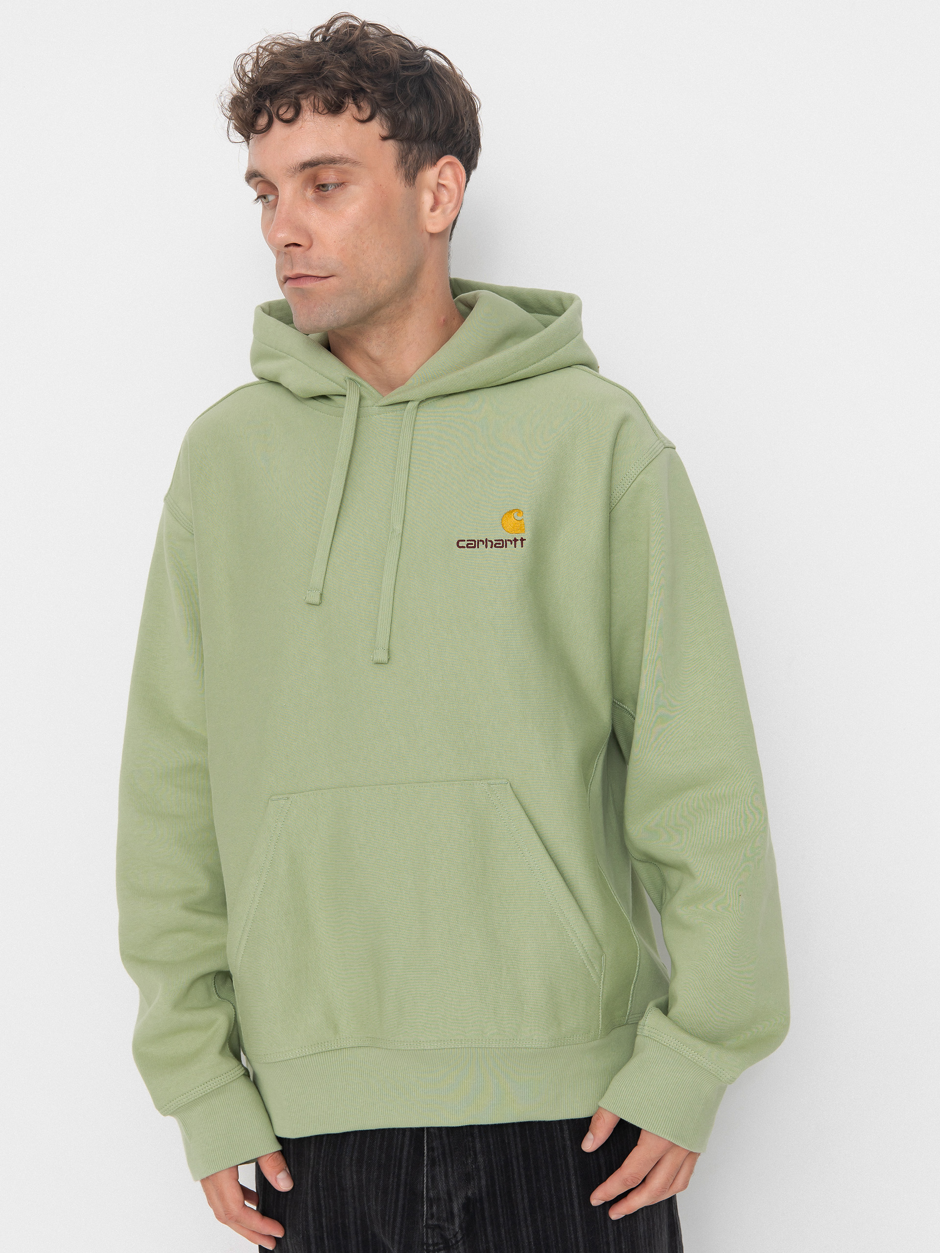 Суитшърт с качулка Carhartt WIP American Script HD (pale olive)