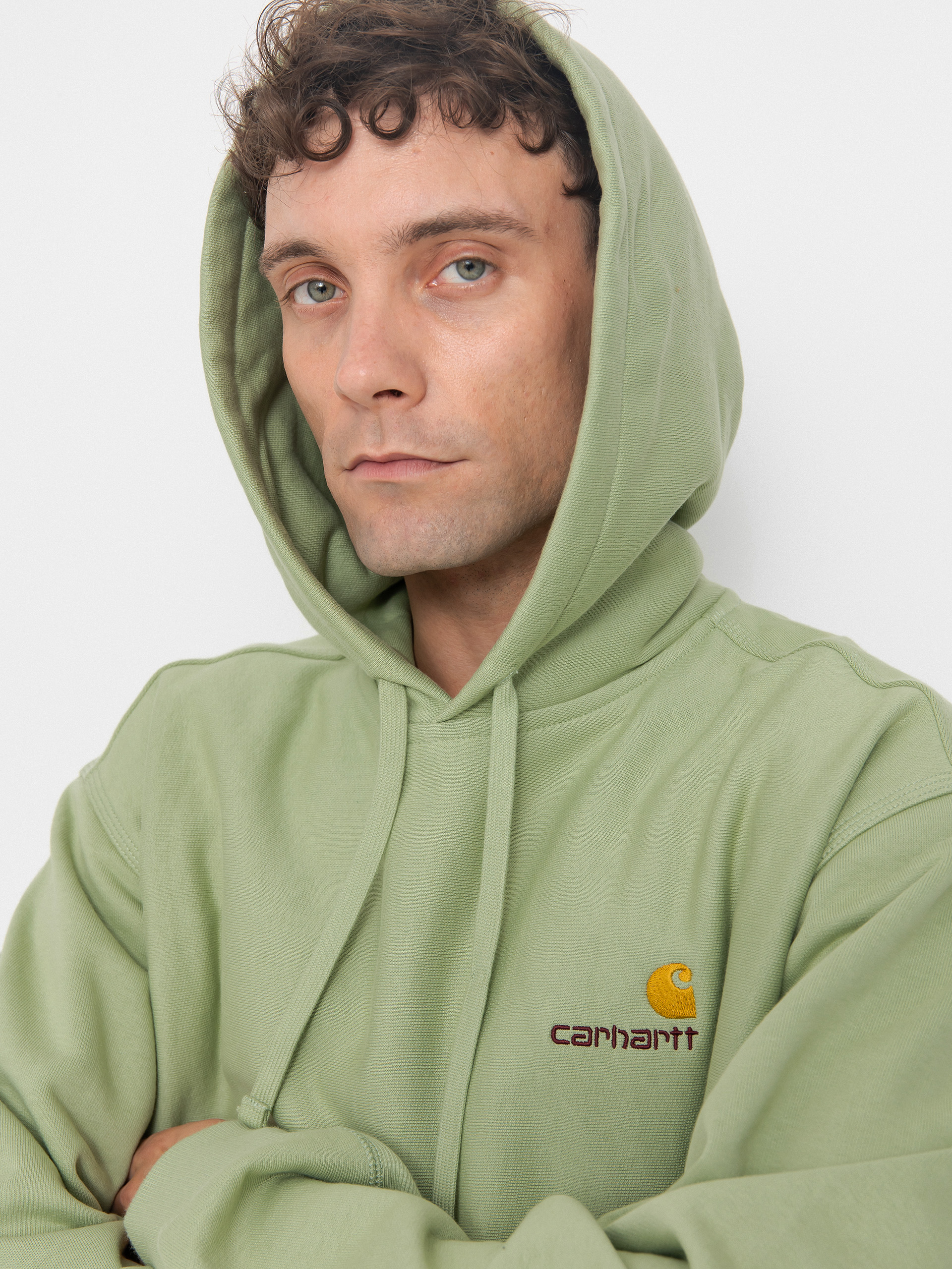 Суитшърт с качулка Carhartt WIP American Script HD (pale olive)
