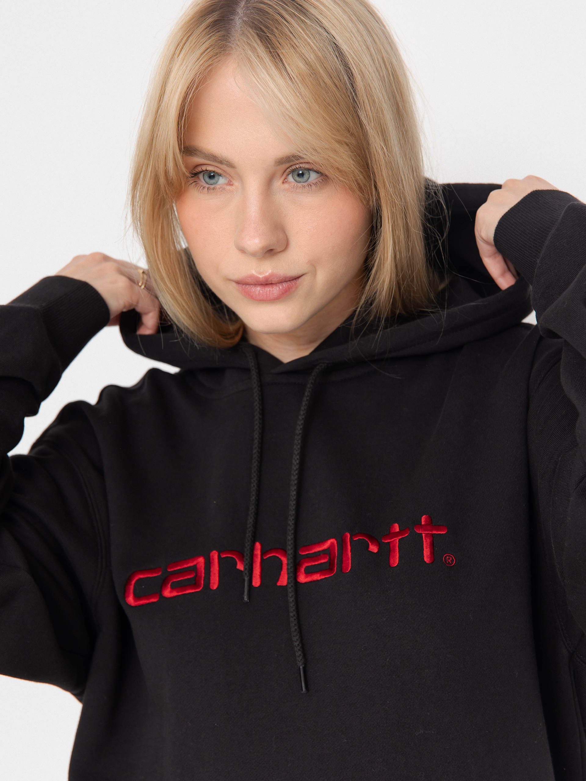 Суитшърт с качулка Carhartt WIP Carhartt HD Wmn (black/scarlet)