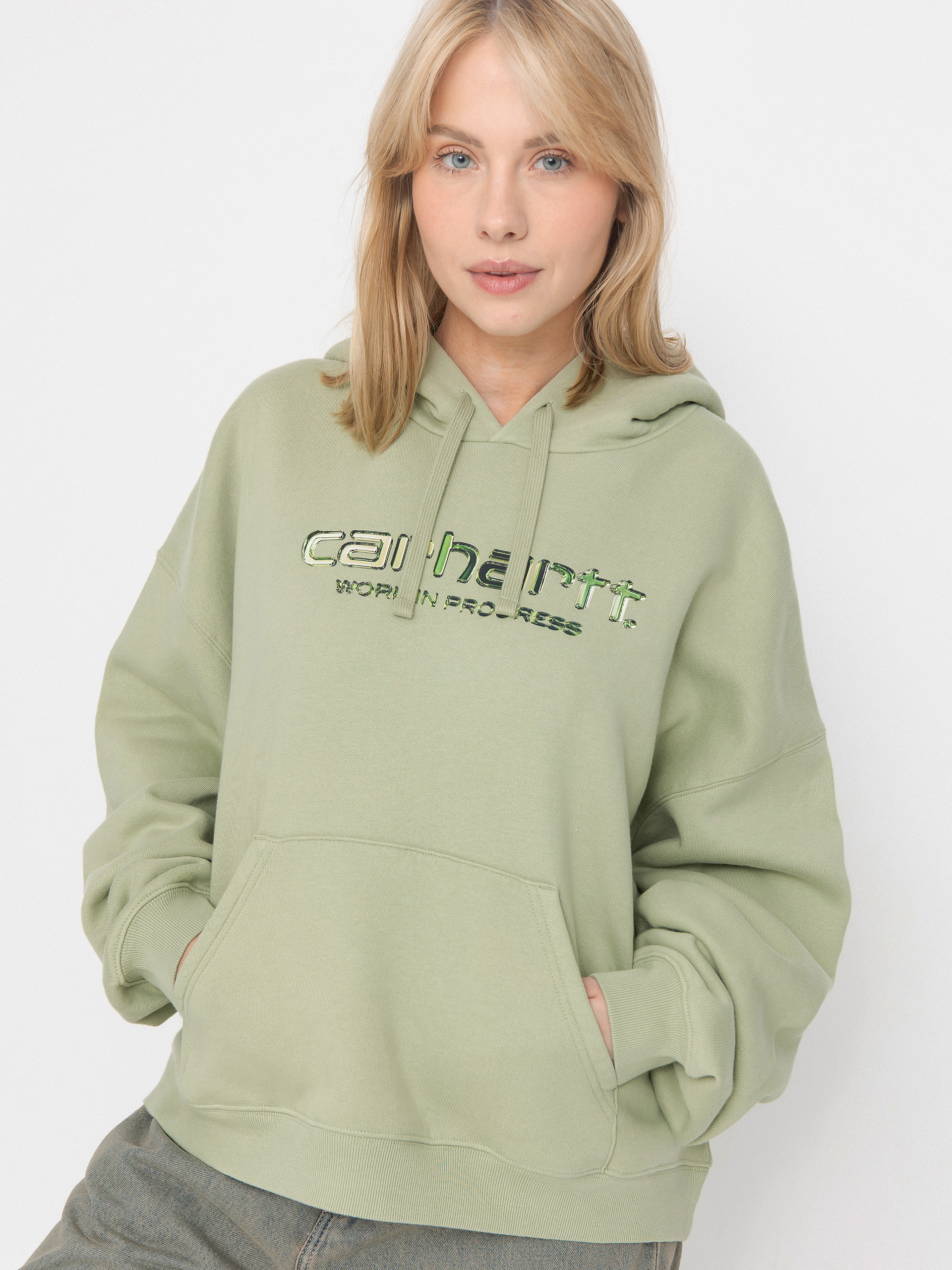 Суитшърт с качулка Carhartt WIP Solar Chrome HD Wmn (pale olive)