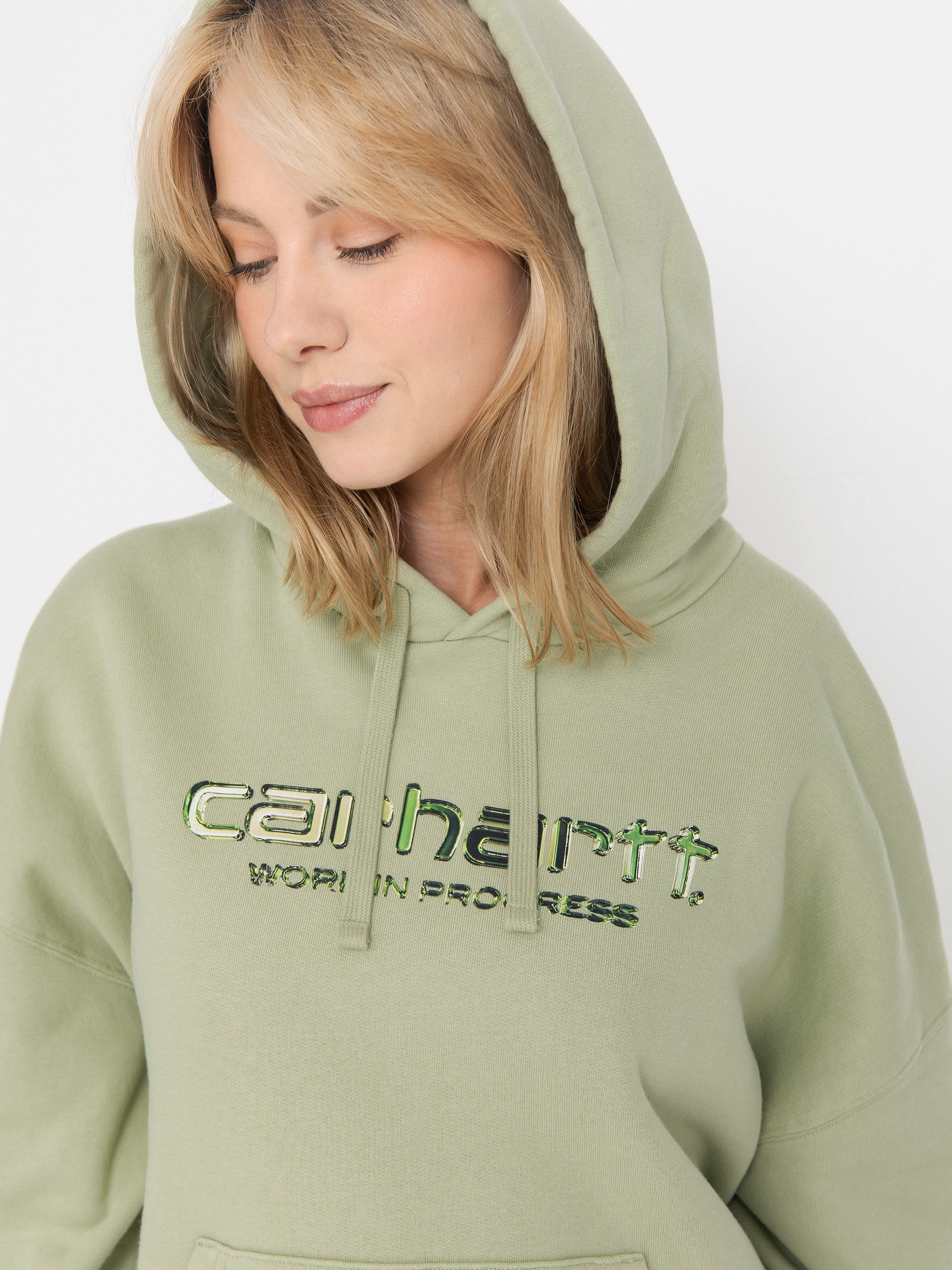 Суитшърт с качулка Carhartt WIP Solar Chrome HD Wmn (pale olive)