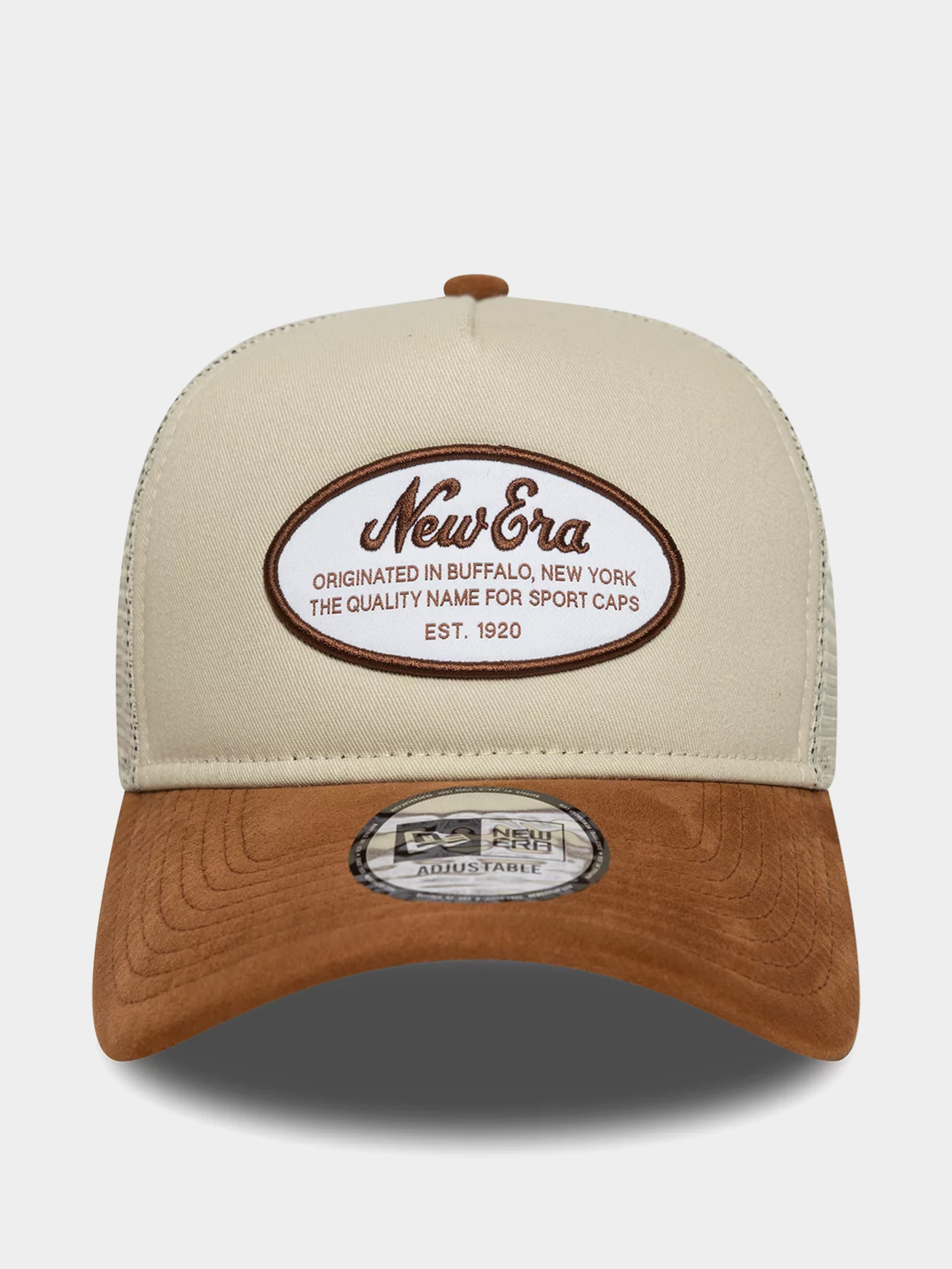 Шапка с козирка New Era Oval Patch Suede Trucker (stone/brown)