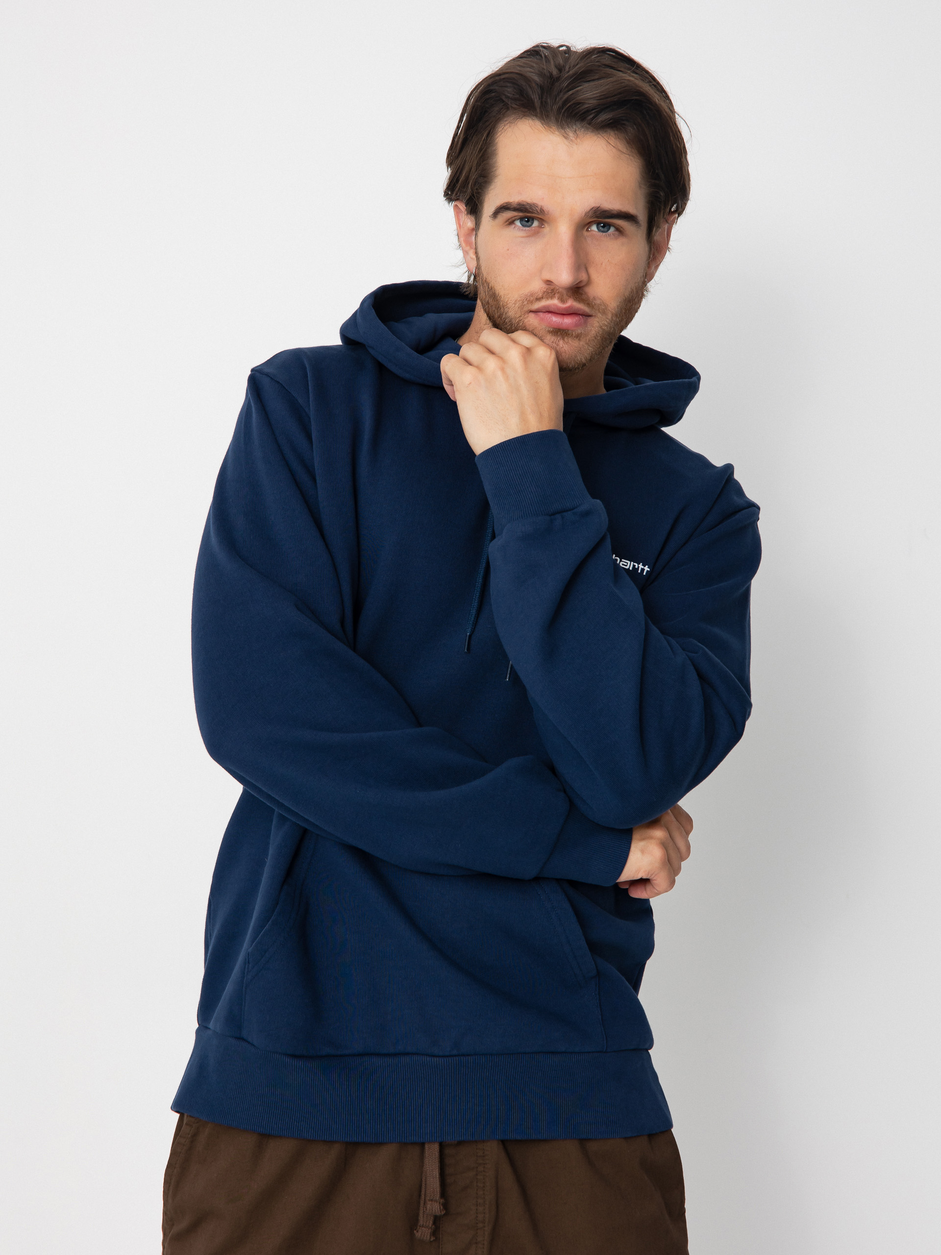 Суитшърт с качулка Carhartt WIP Script Embroidery HD (jupiter/white)