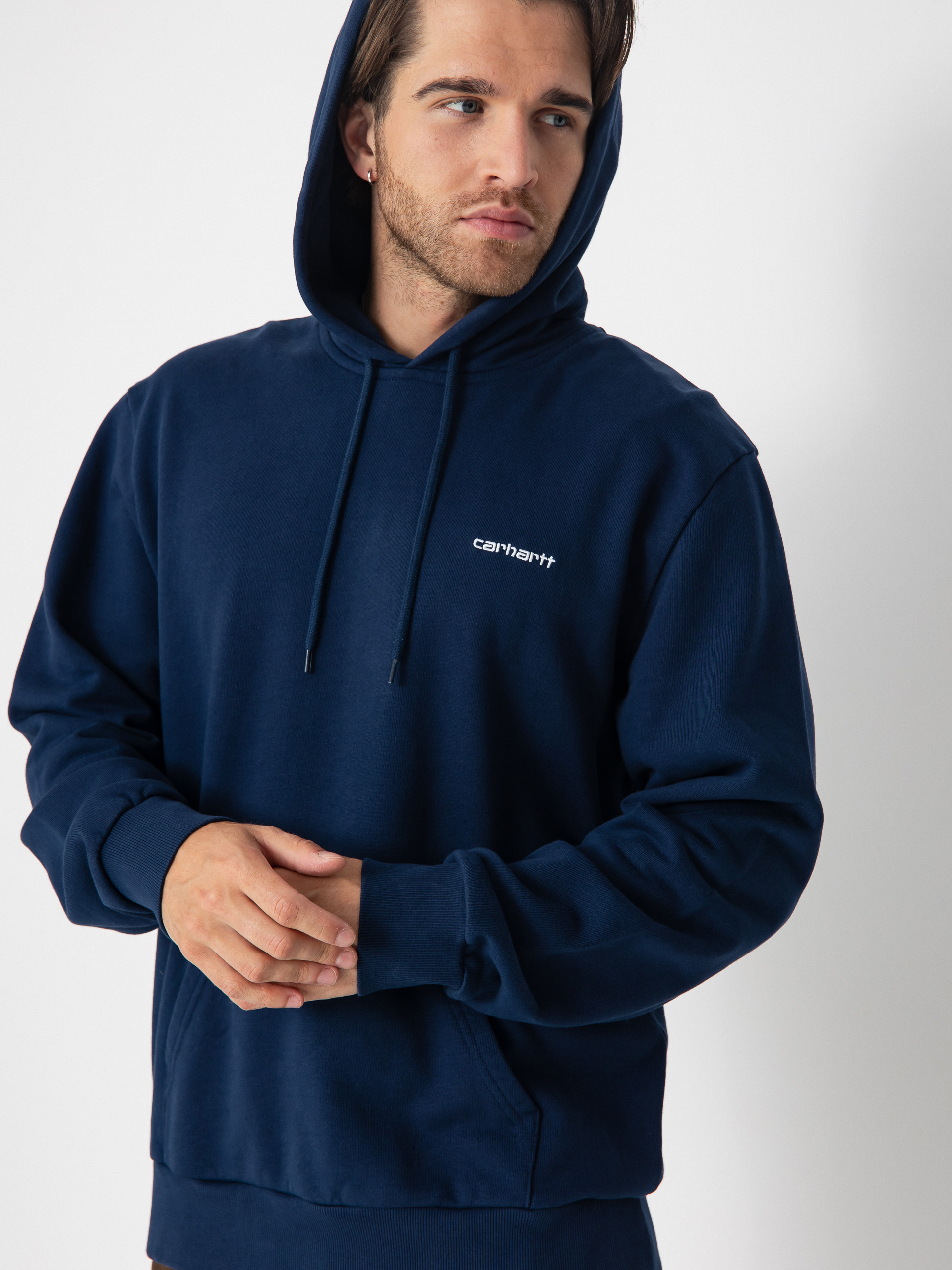 Суитшърт с качулка Carhartt WIP Script Embroidery HD (jupiter/white)