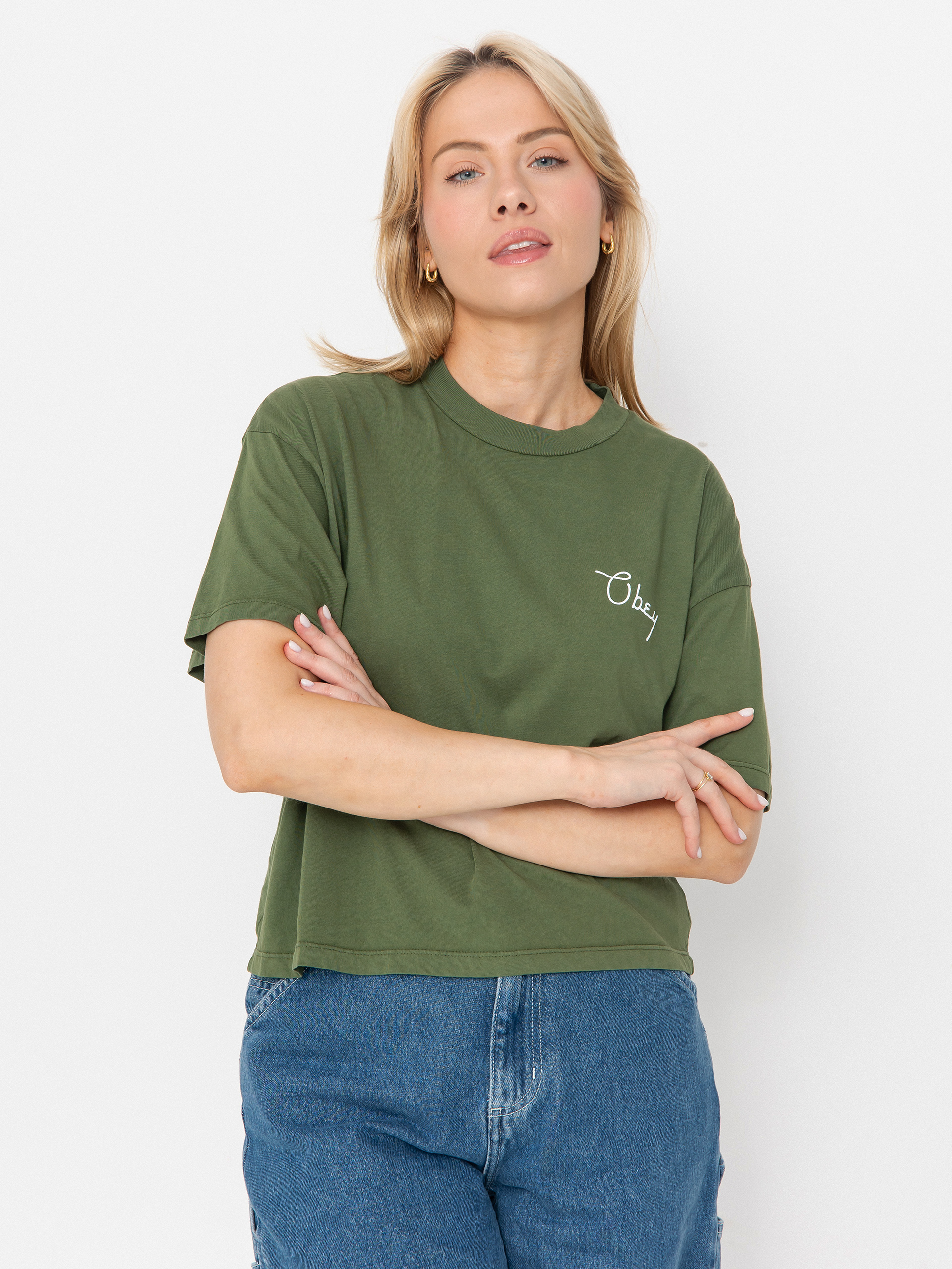 Тениска OBEY Obey Scripty Cities Wmn (bronze green)