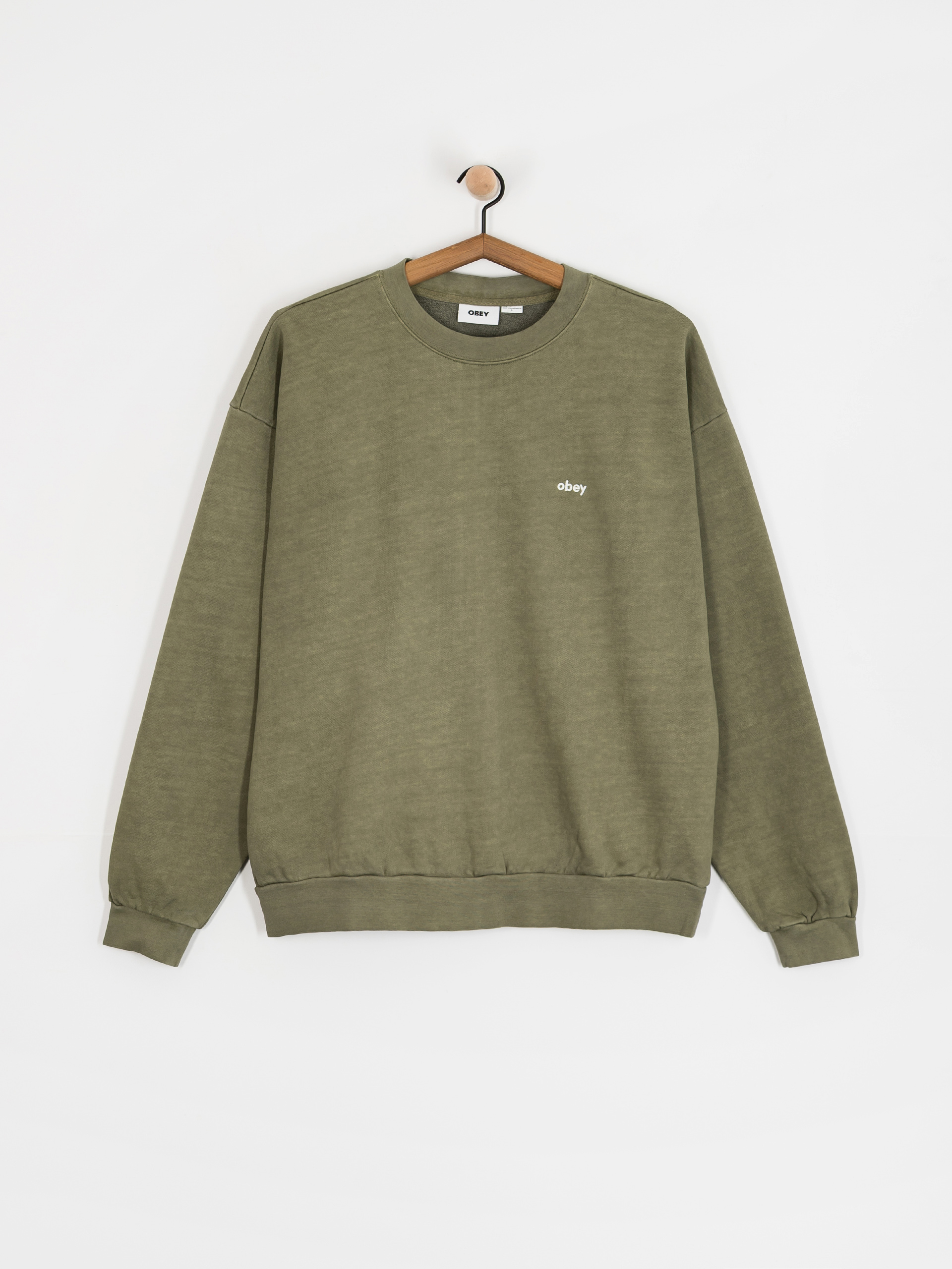 Суитшърт OBEY Lowercase Pigment Crew (pigment deep lichen green)