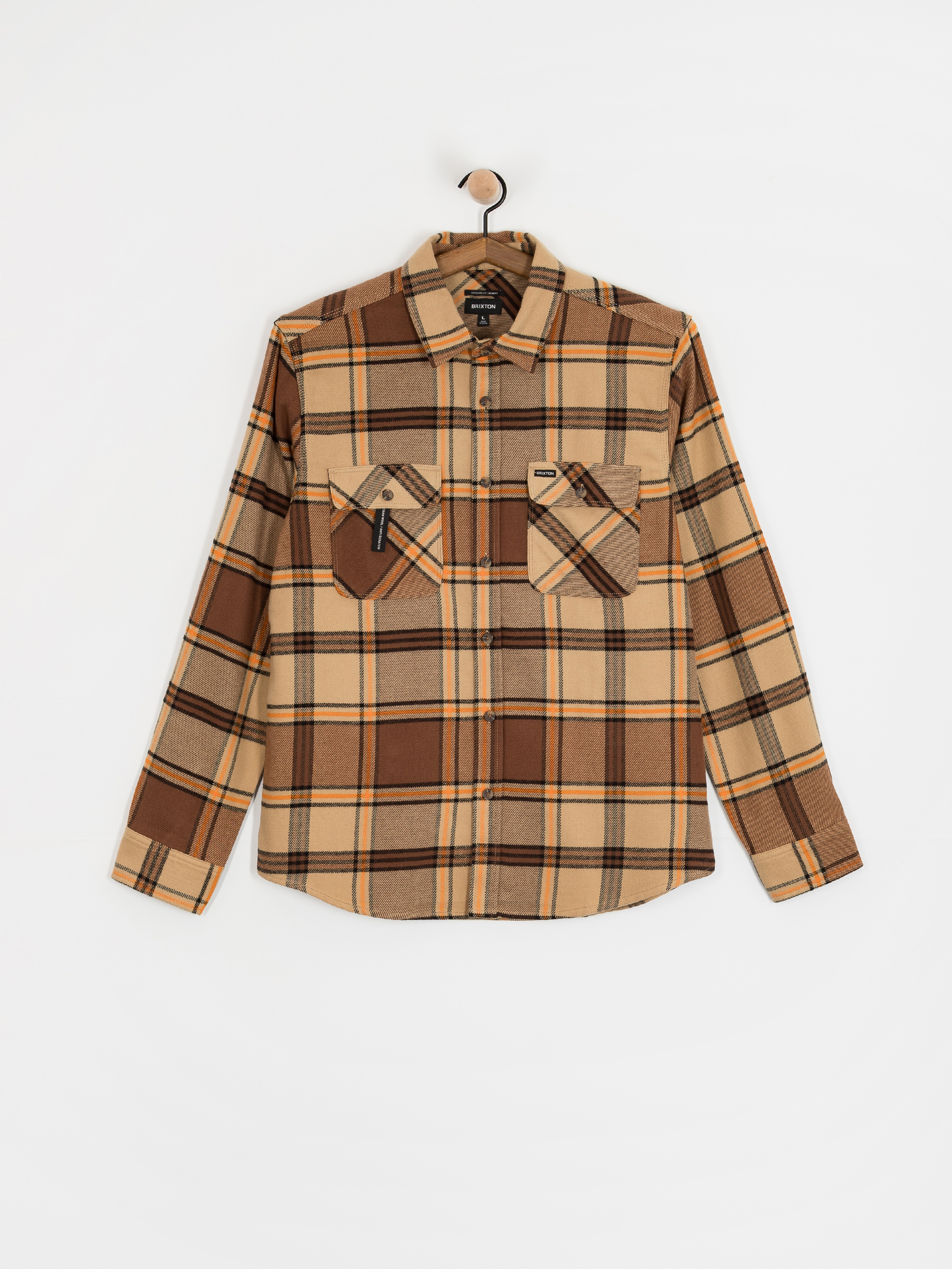 Риза Brixton Bowery Flannel (sand/pinecone/solar orange)