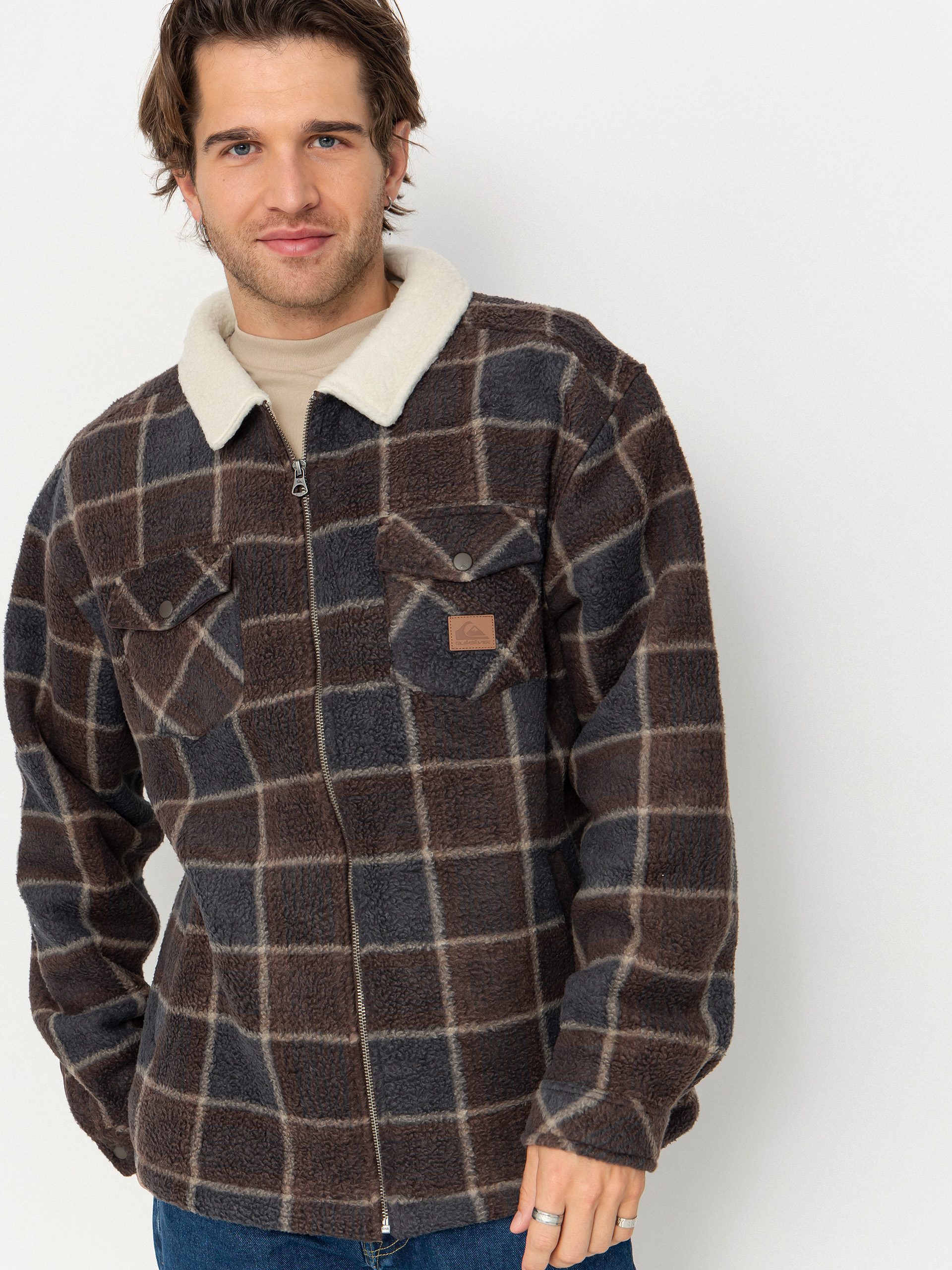 Поларени суитшърт Quiksilver Sherpa Jacket (chocolate brown sherpa plaid)
