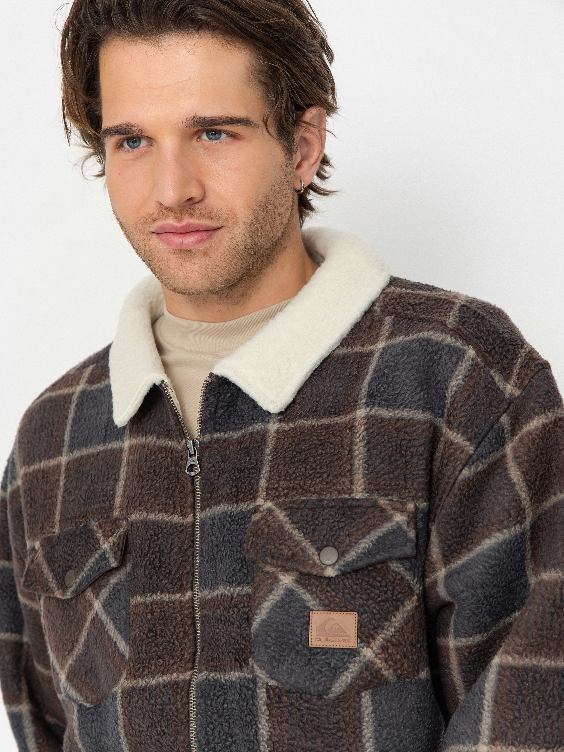 Мъжки Поларени суитшърт Quiksilver Sherpa Jacket (chocolate brown sherpa plaid)