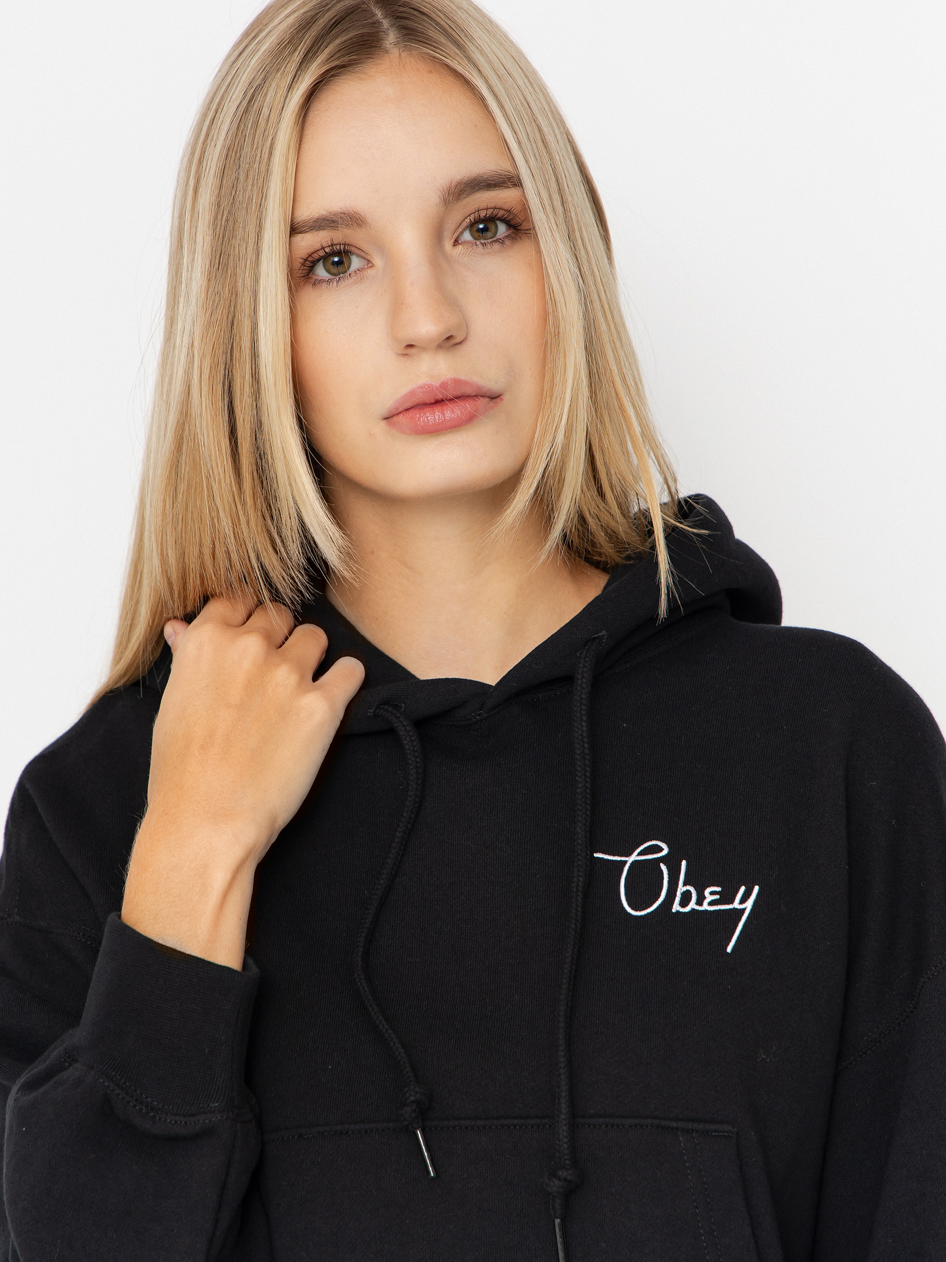 Суитшърт с качулка OBEY Cities Cropped HD Wmn (black)