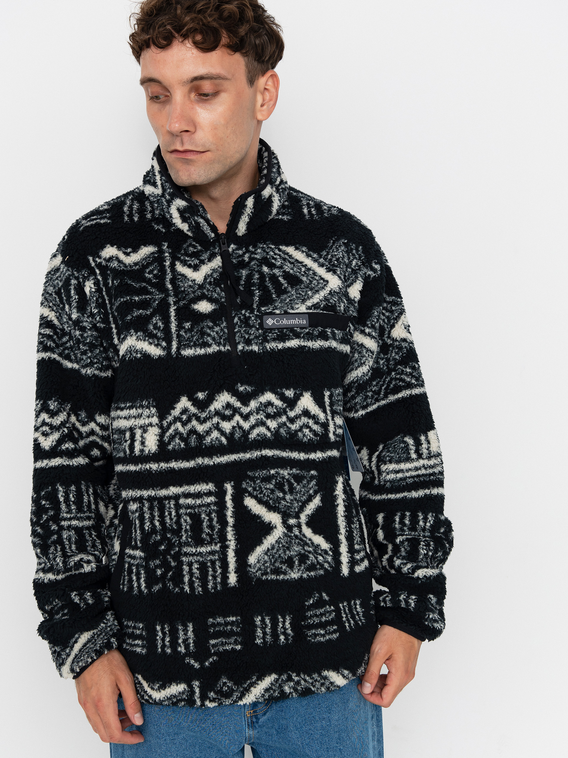 Поларени суитшърт Columbia Rugged Ridge High Pile Half Zip (black deschutes days)