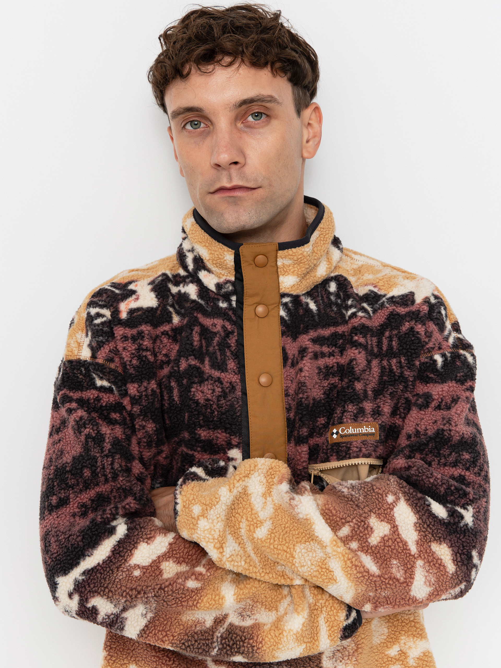 Мъжки Поларени суитшърт Columbia Helvetia II Printed Half Snap (camel brown sisters)