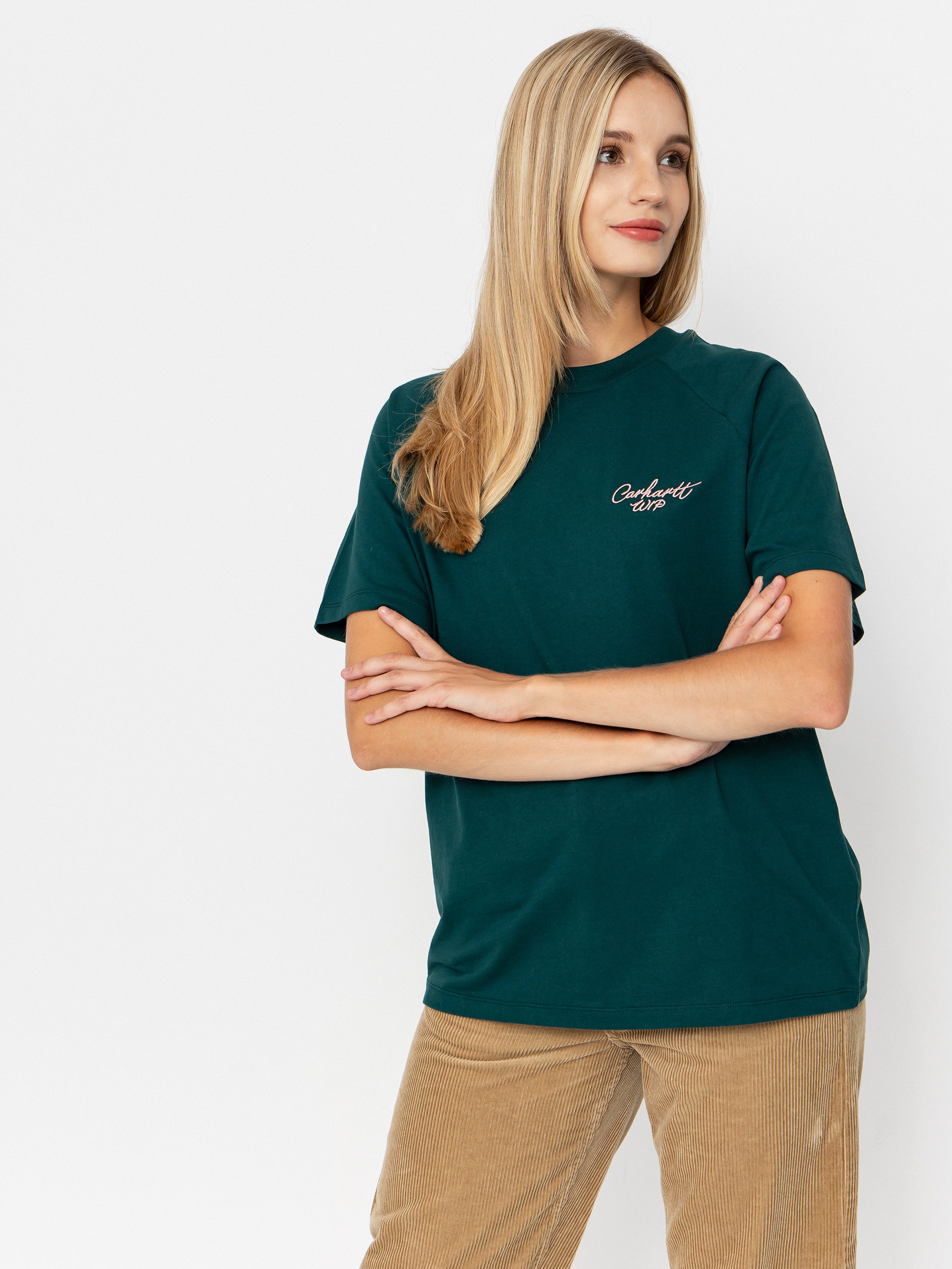 Тениска Carhartt WIP Signature Wmn (dark fir/glassy pink)