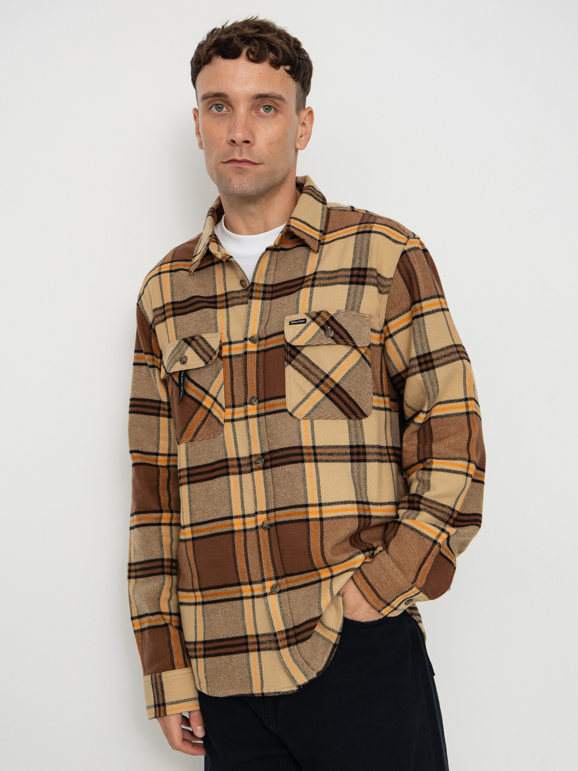 u0420u0438u0437u0430 Brixton Bowery Flannel (sand/pinecone/solar orange)