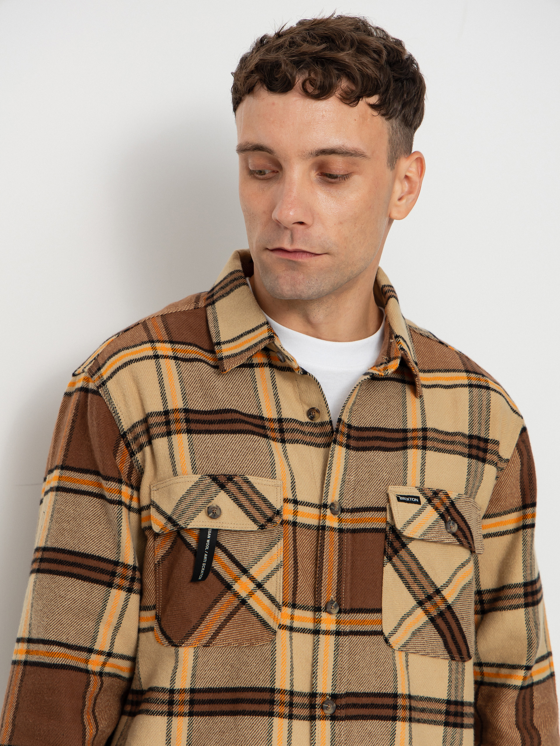 Риза Brixton Bowery Flannel (sand/pinecone/solar orange)