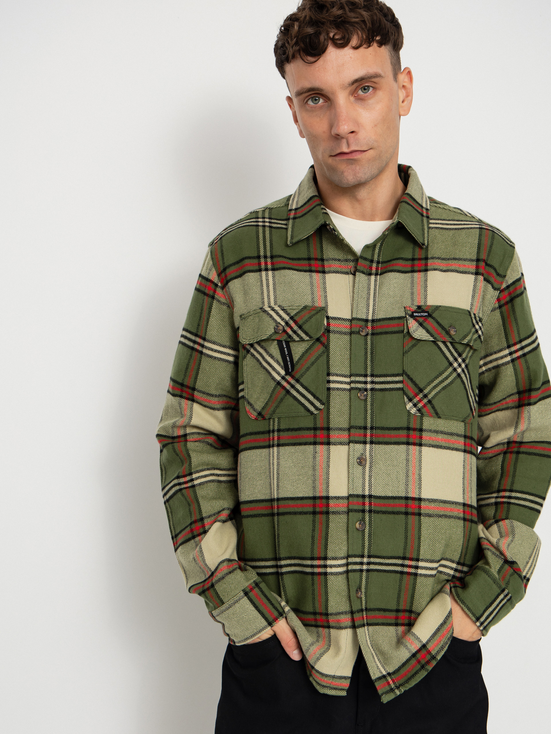 u0420u0438u0437u0430 Brixton Bowery Flannel (wild green/elm/adrenaline rush)