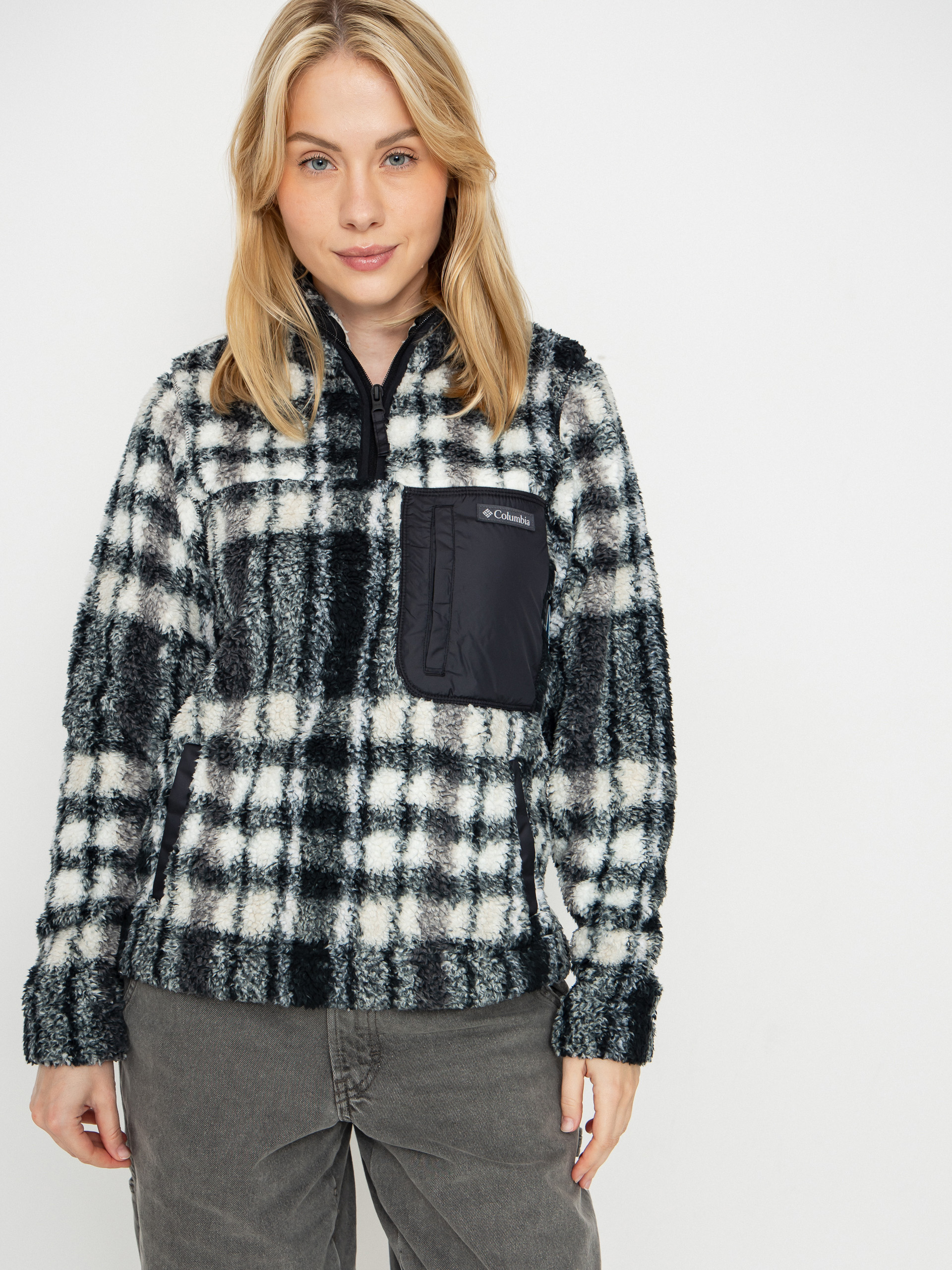 Поларени суитшърт Columbia West Bend 1/4 Zip II Wmn (black herringplaid)
