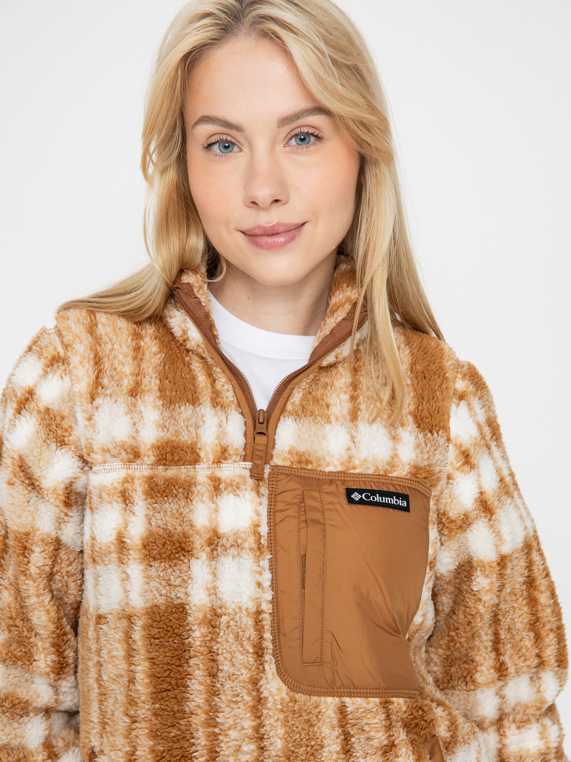 Дамски Поларени суитшърт Columbia West Bend 1/4 Zip II (camel brown herringplaid)