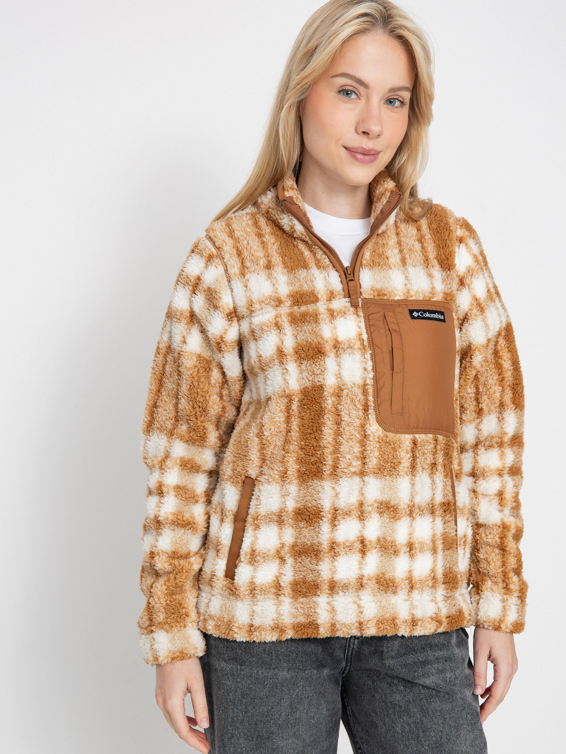 Дамски Поларени суитшърт Columbia West Bend 1/4 Zip II (camel brown herringplaid)