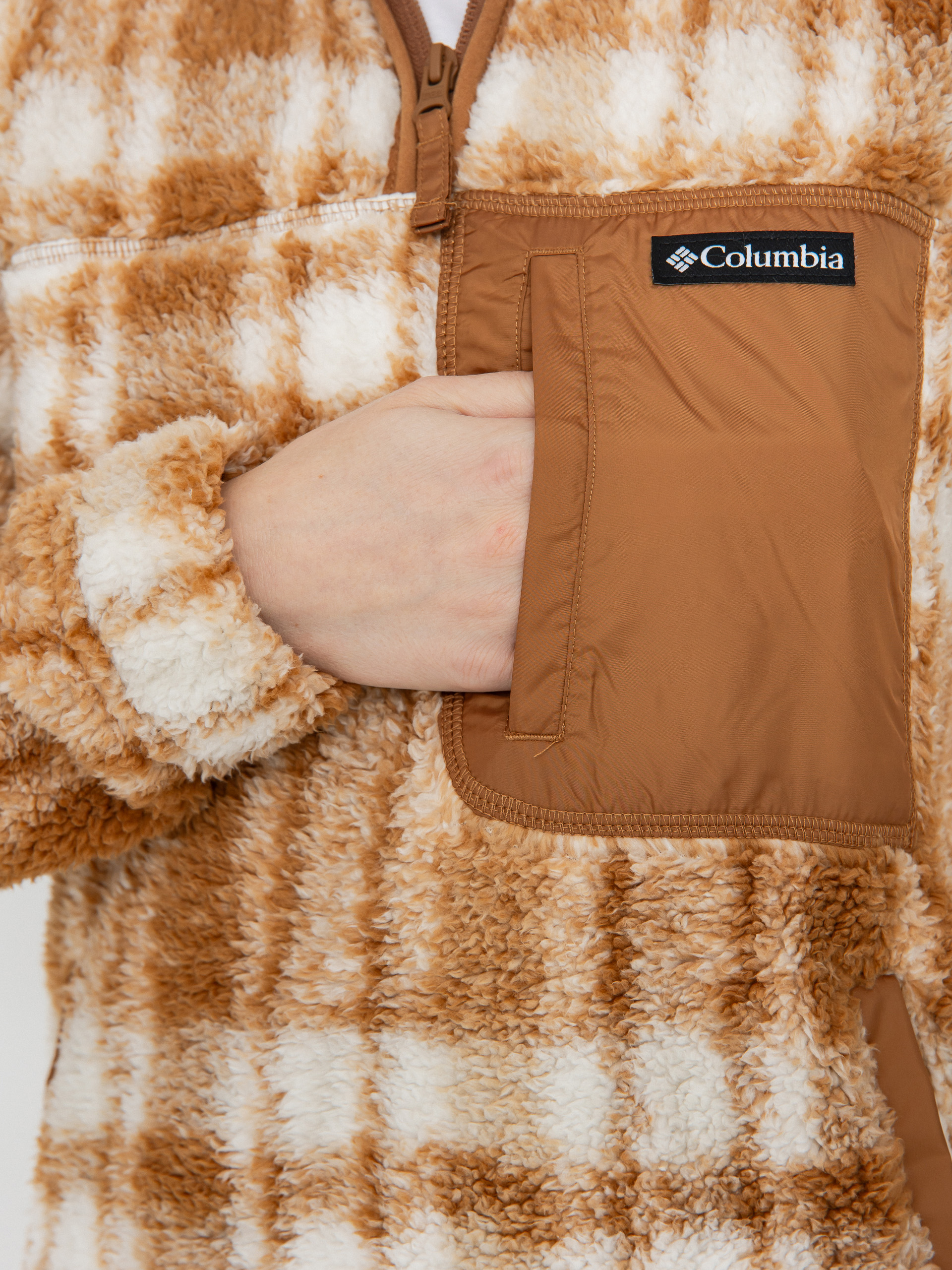 Дамски Поларени суитшърт Columbia West Bend 1/4 Zip II (camel brown herringplaid)