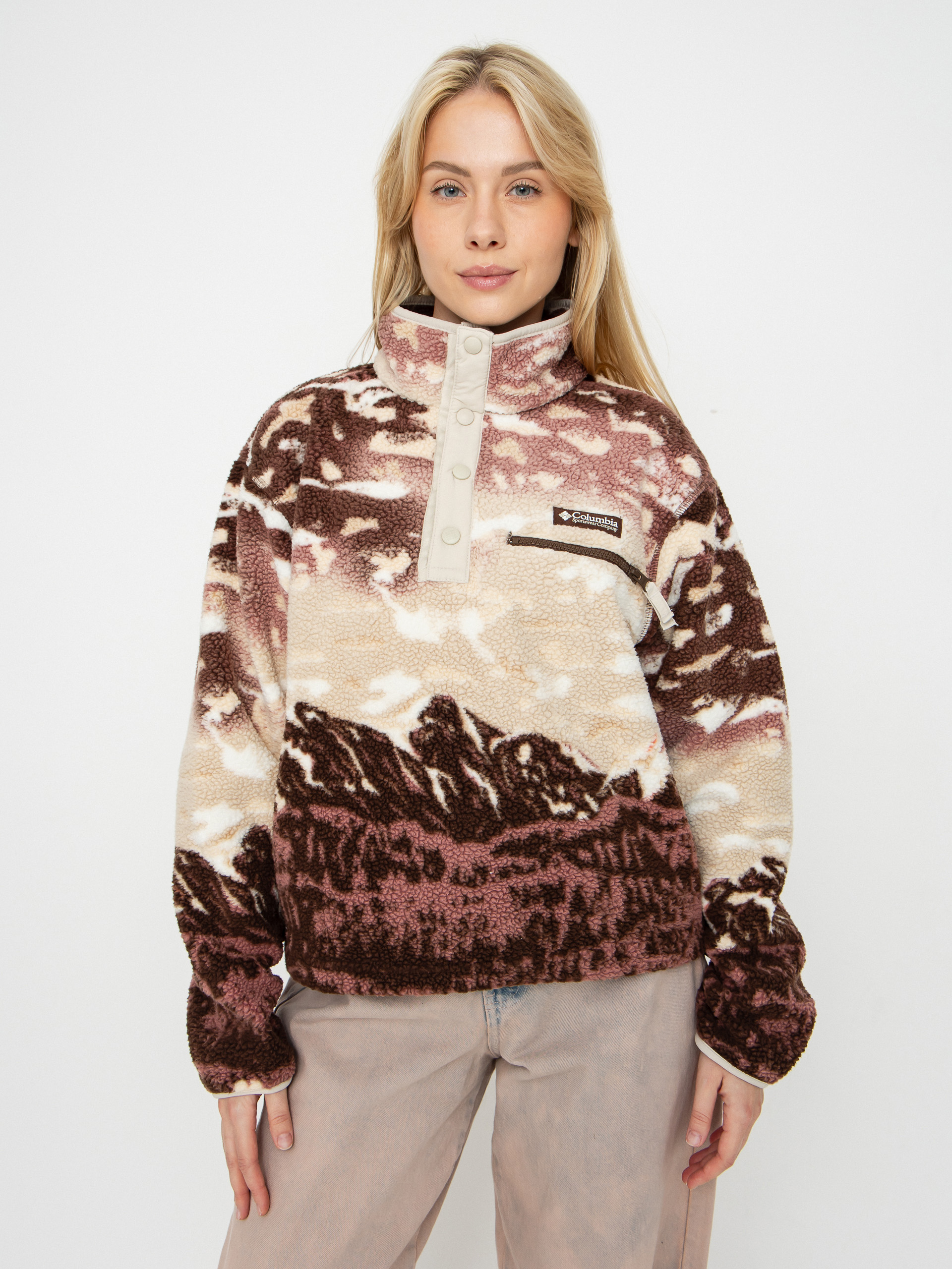 Поларени суитшърт Columbia Helvetia II Printed Cropped Half Snap Wmn (tobacco sisters/dark stone)