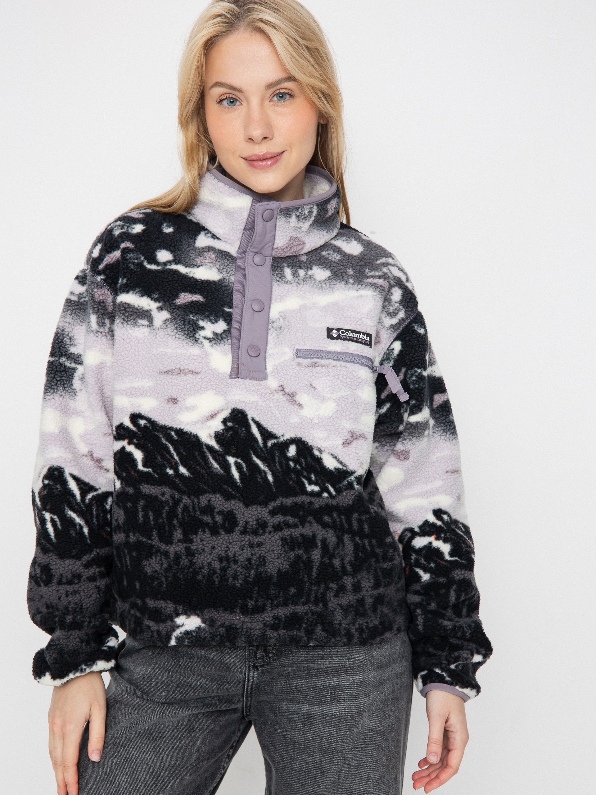 Поларени суитшърт Columbia Helvetia II Printed Cropped Half Snap Wmn (shale purple sisters/shale purple)