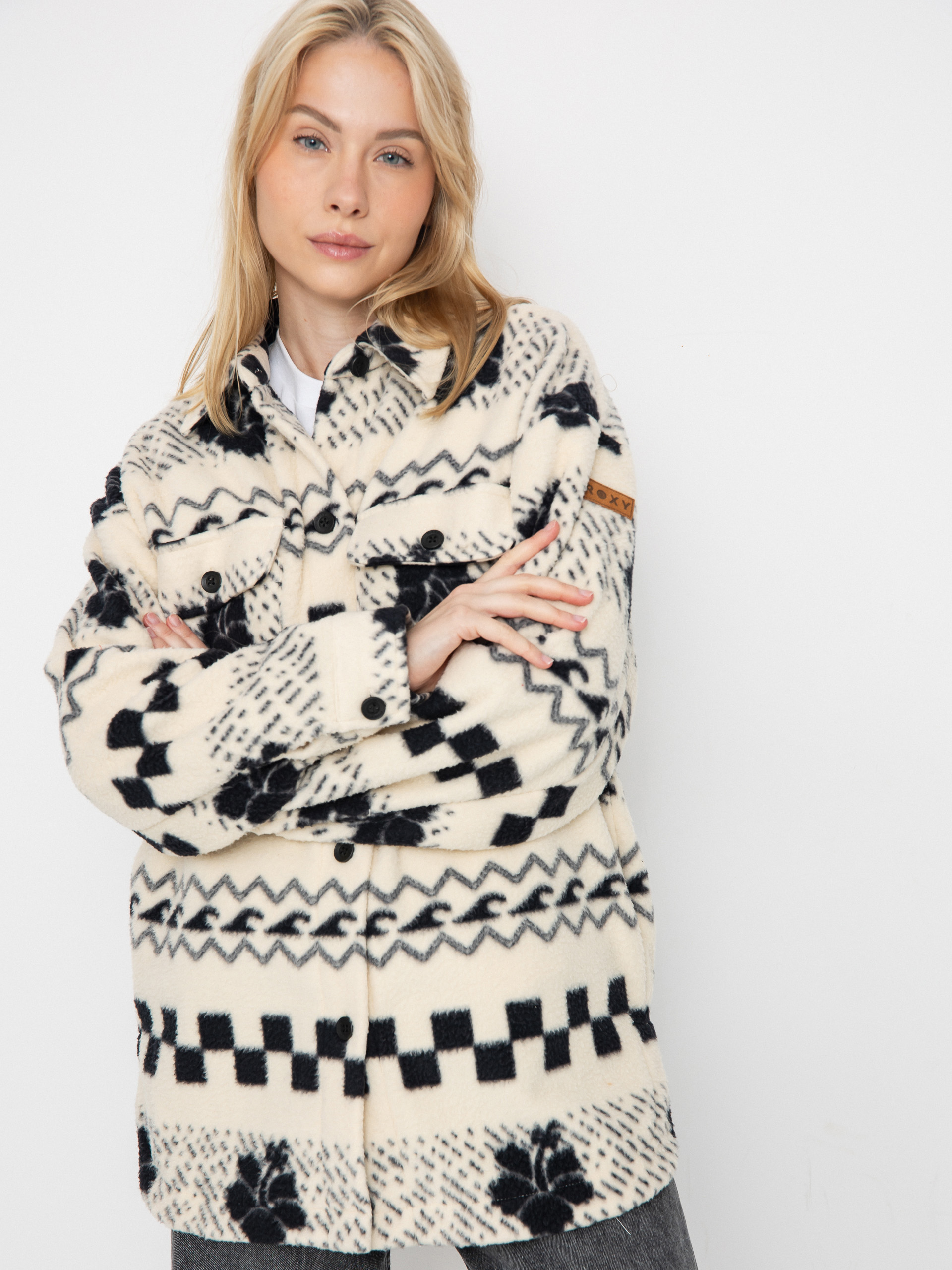 Поларени суитшърт Roxy Morning Crush Shacket Wmn (parchment morning crush)