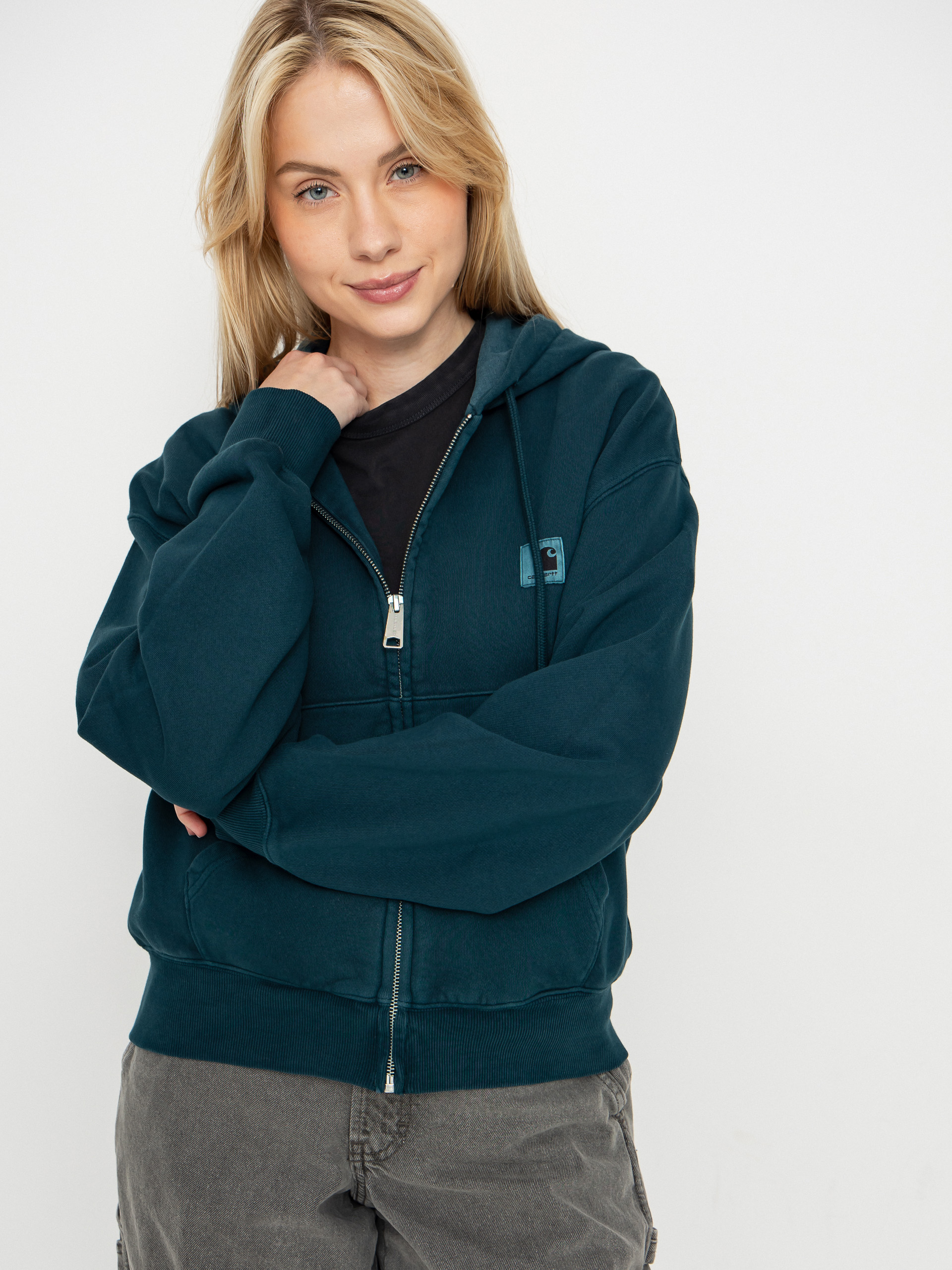 Суитшърт с качулка Carhartt WIP Nelson ZHD Wmn (deep lagoon/garment dyed)