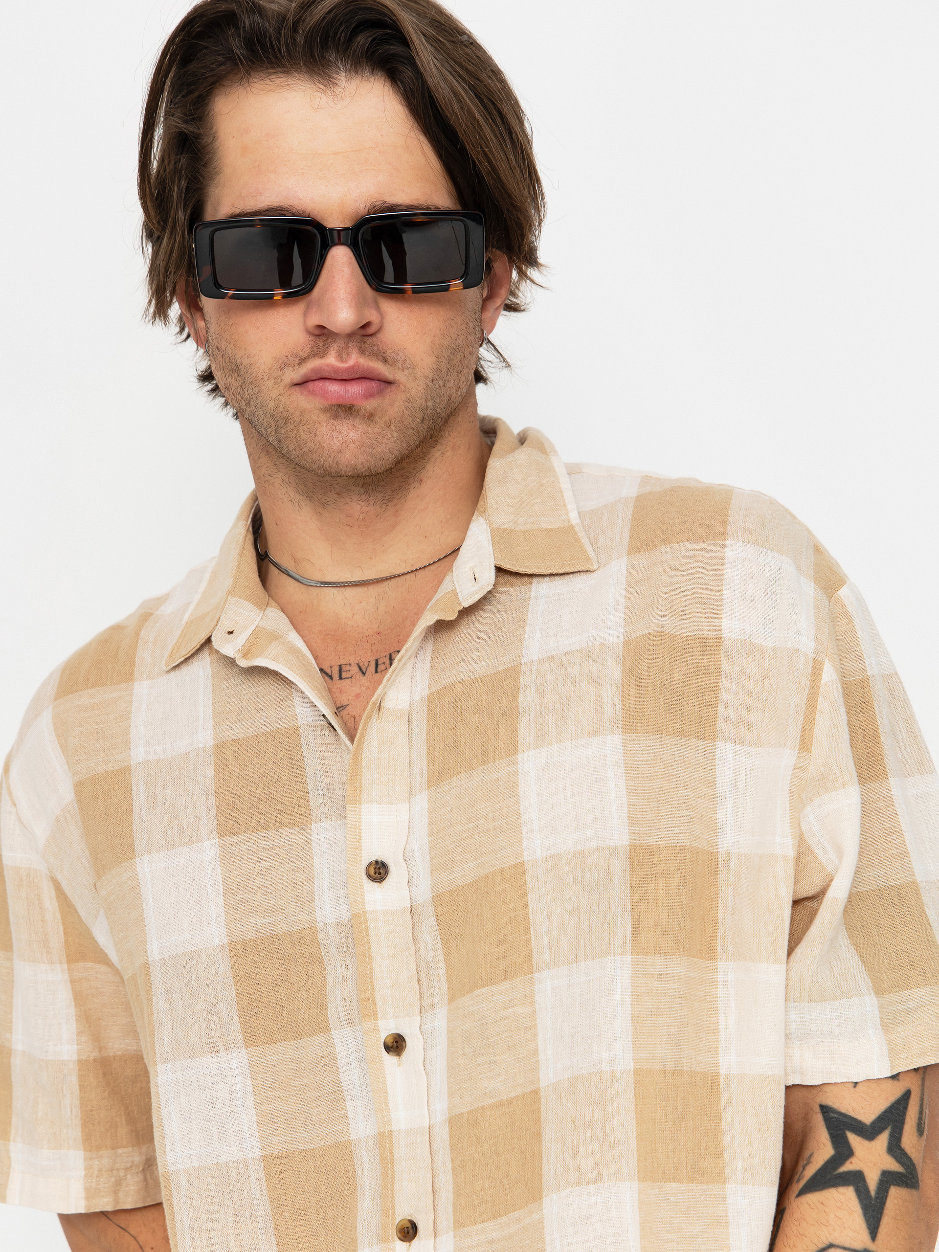 Риза Brixton Cru Linen Blend Wvn (off white/sand)