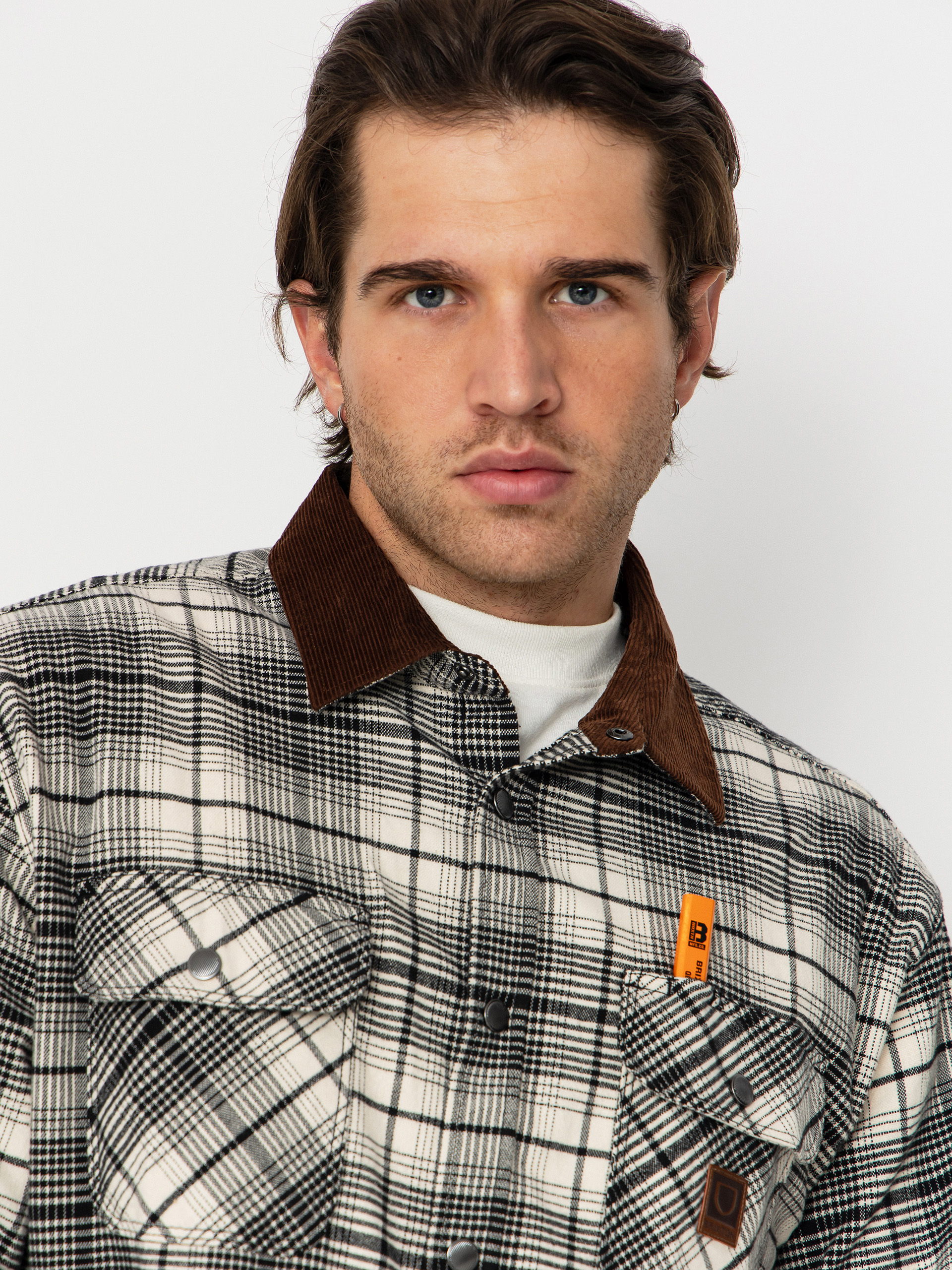 Риза Brixton Builders Bowery Perf Flannel (off white/black)