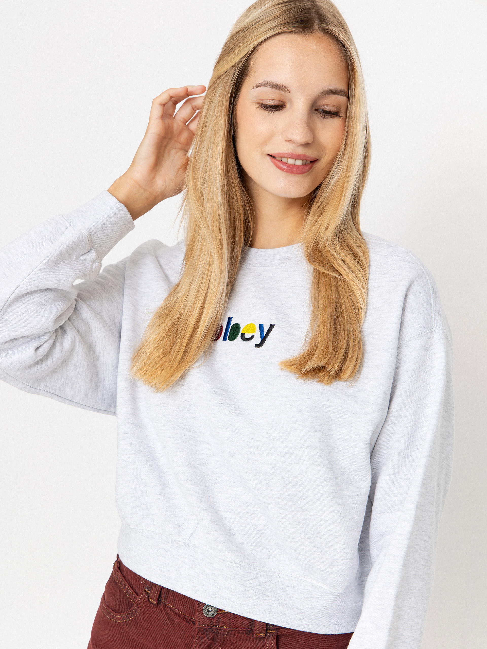 Суитшърт OBEY Blocks Cropped Crew Wmn (ash grey)
