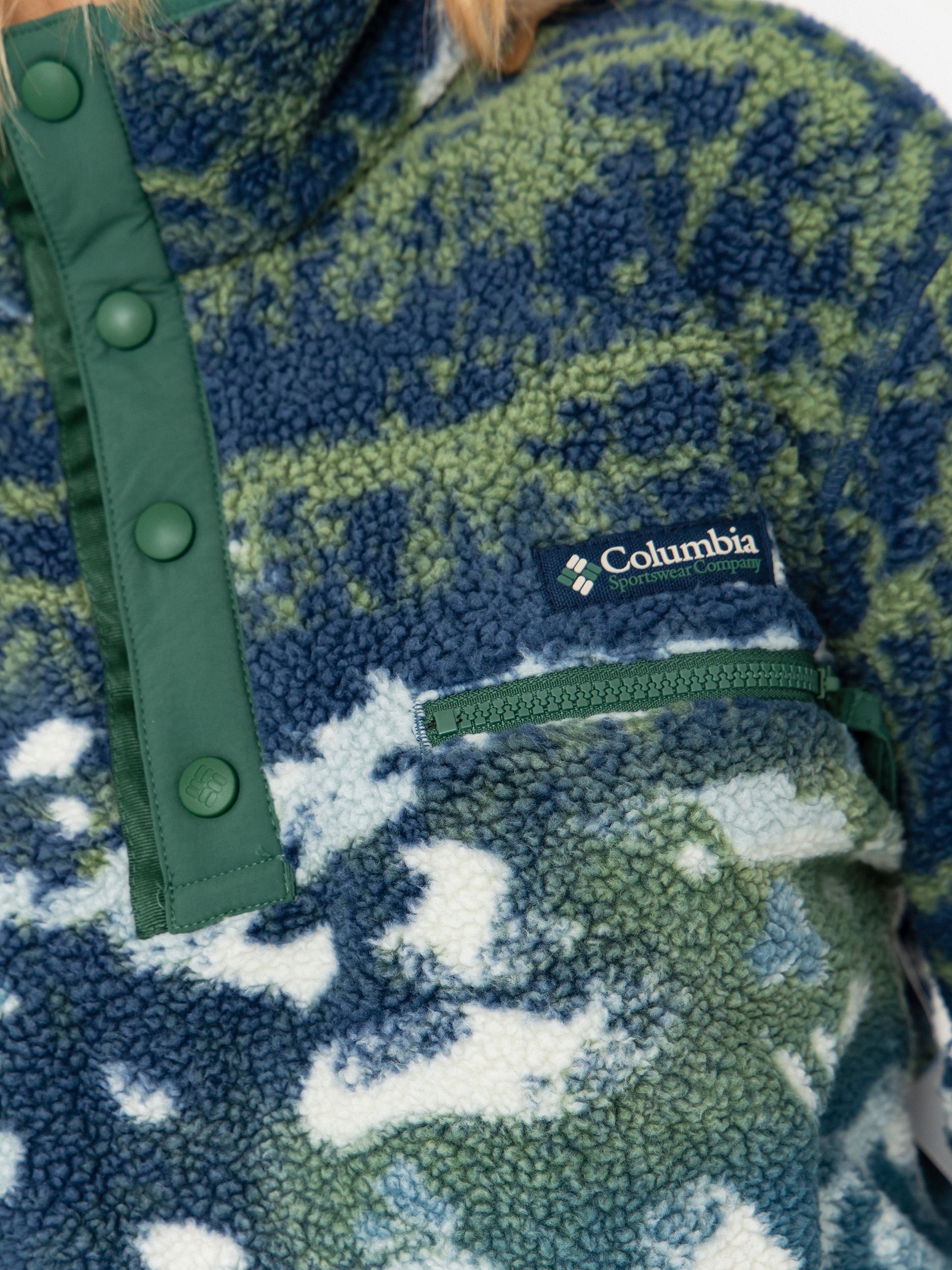 Дамски Поларени суитшърт Columbia Helvetia II Printed Cropped Half Snap (everblue sisters/rain forest)