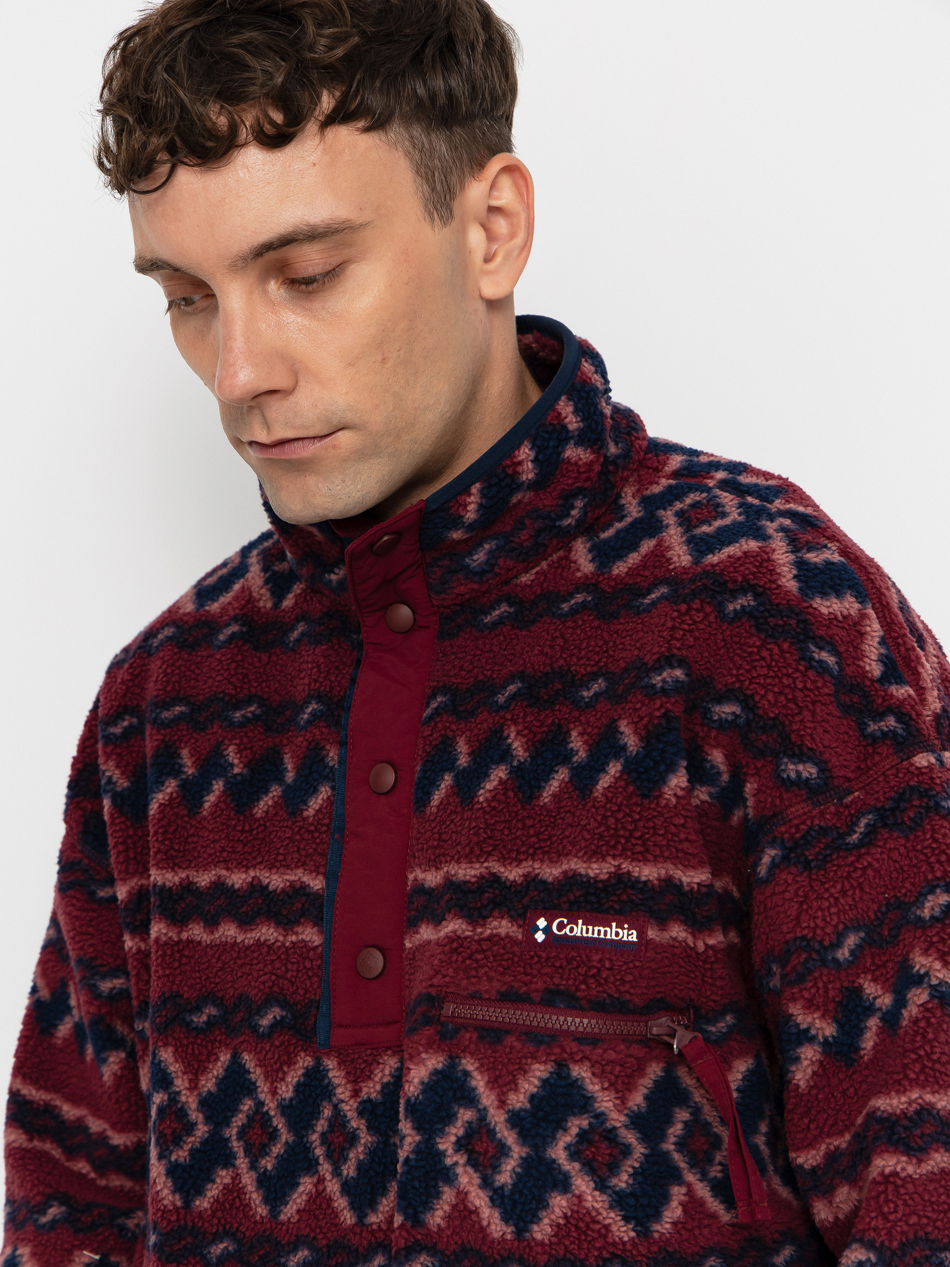 Мъжки Поларени суитшърт Columbia Helvetia II Printed Half Snap (rich wine knitknot)