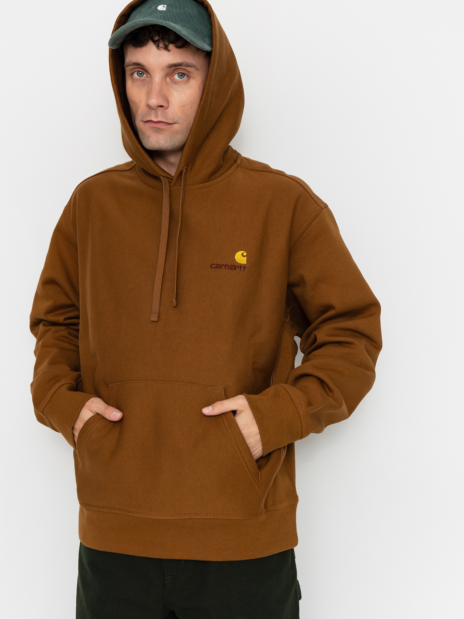 Суитшърт с качулка Carhartt WIP American Script HD (hamilton brown)