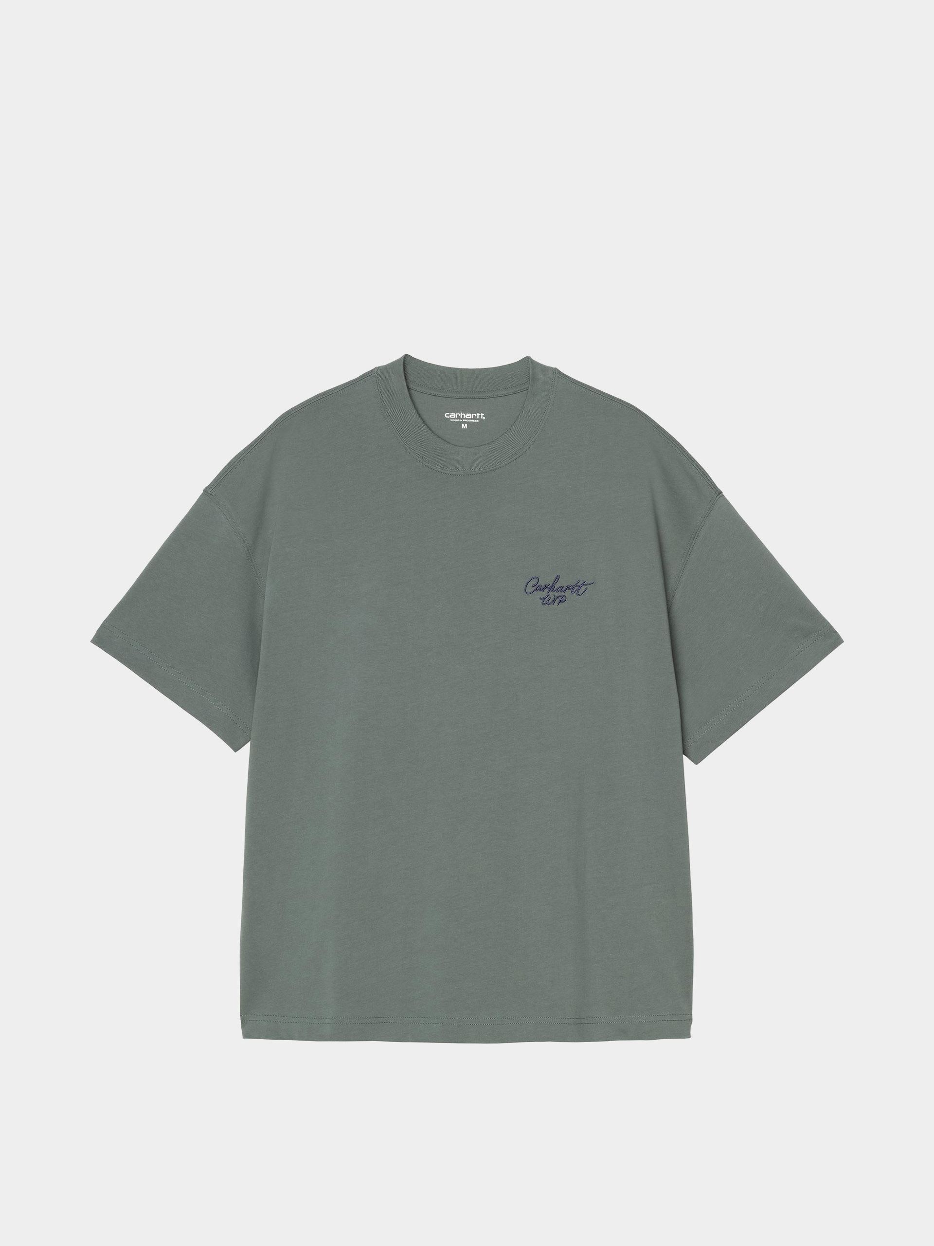Тениска Carhartt WIP Signature Script (silver pine/jupiter)