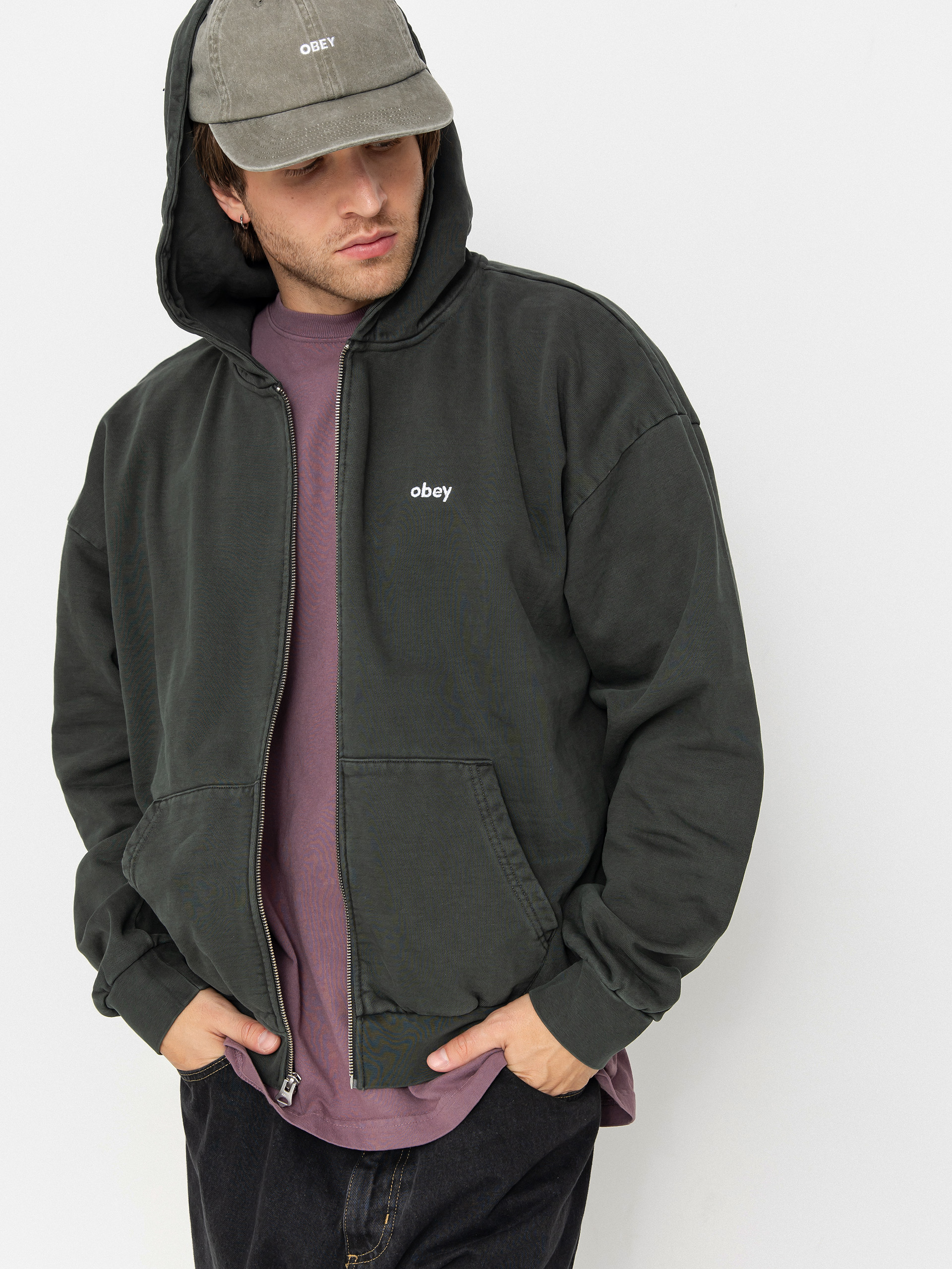 Суитшърт с качулка OBEY Lowercase Pigment ZHD (pigment pirate black)