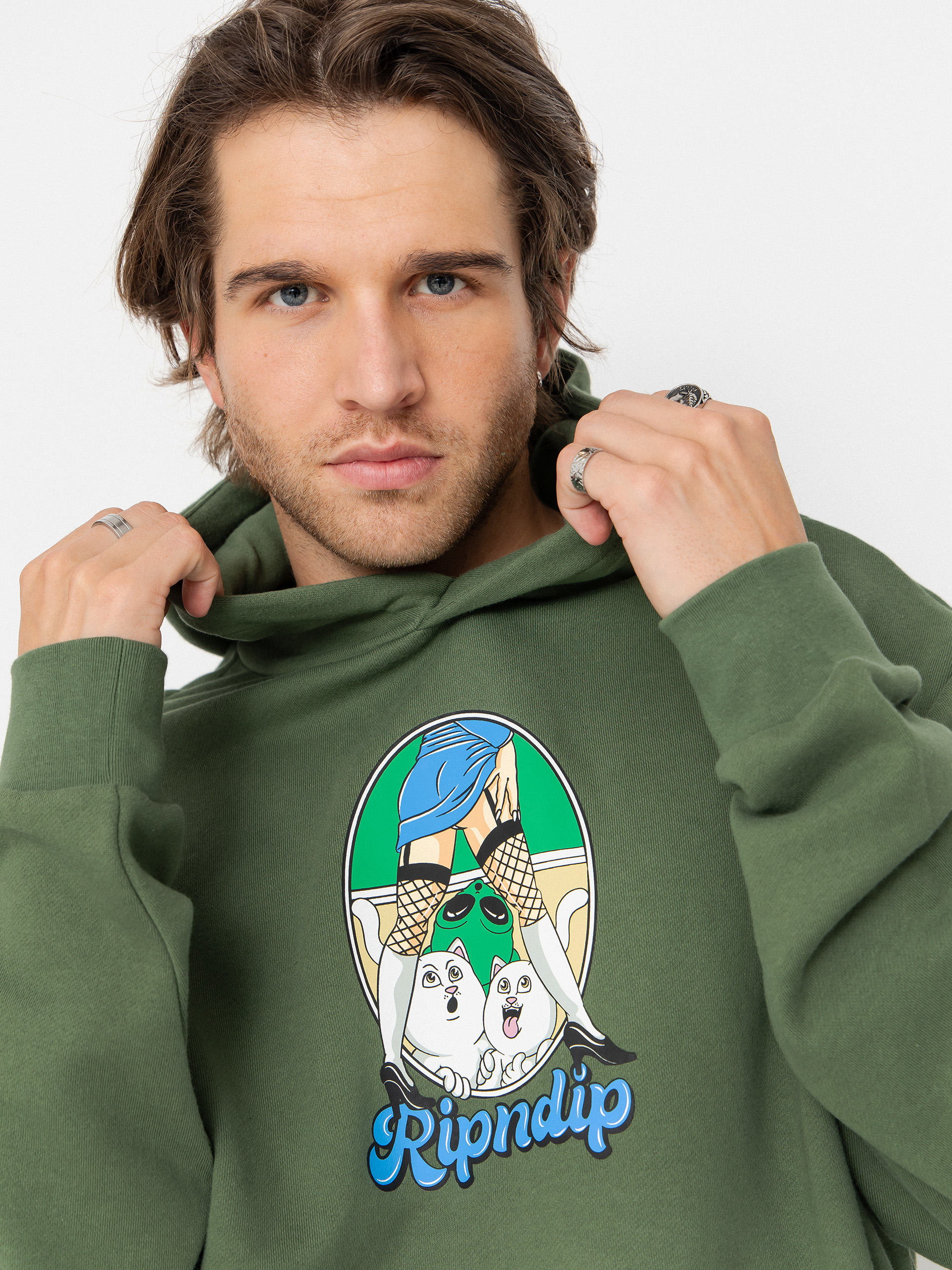 Суитшърт с качулка RipNDip Nermal Fest HD (light olive)