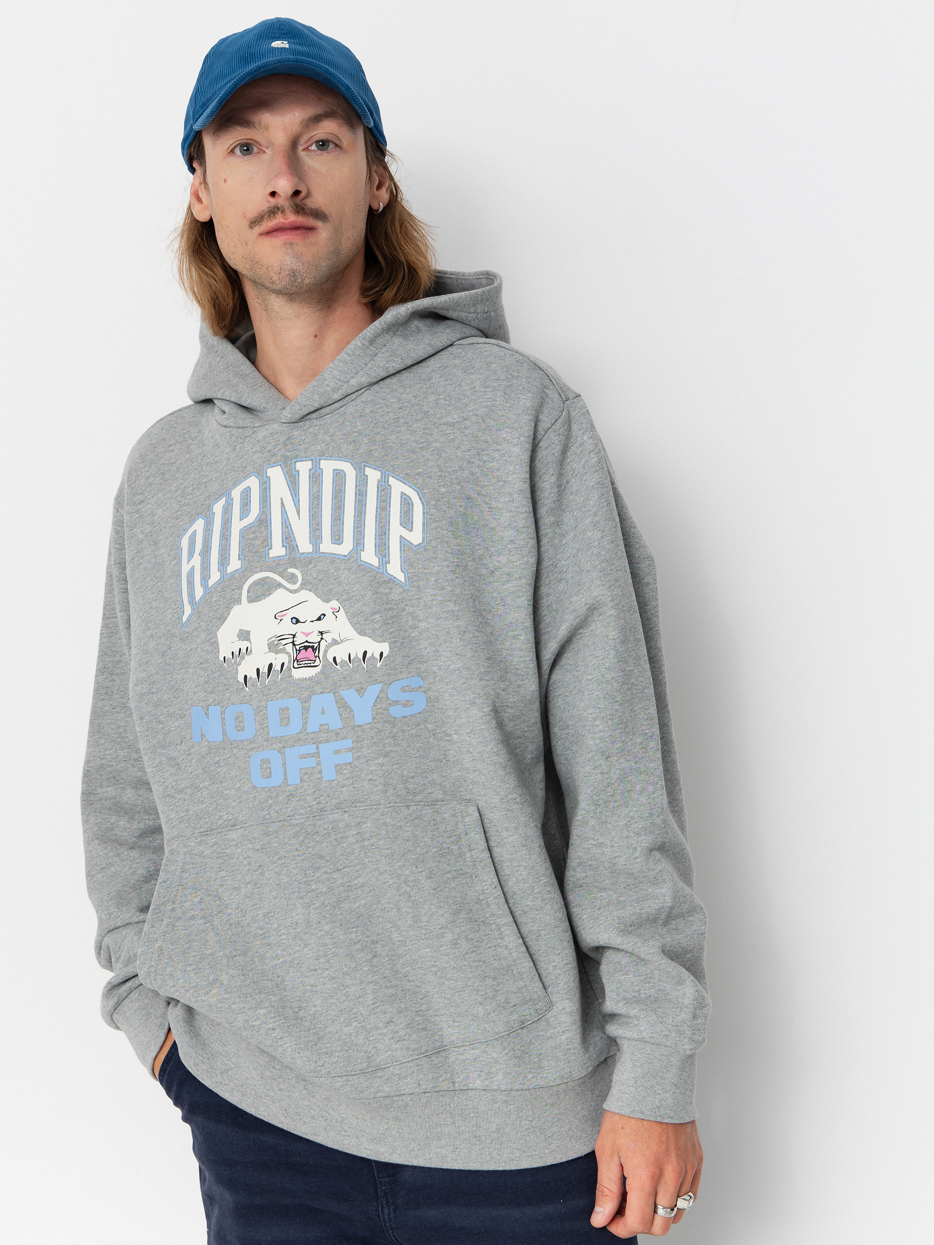 Суитшърт с качулка RipNDip White Panther HD (heather grey)