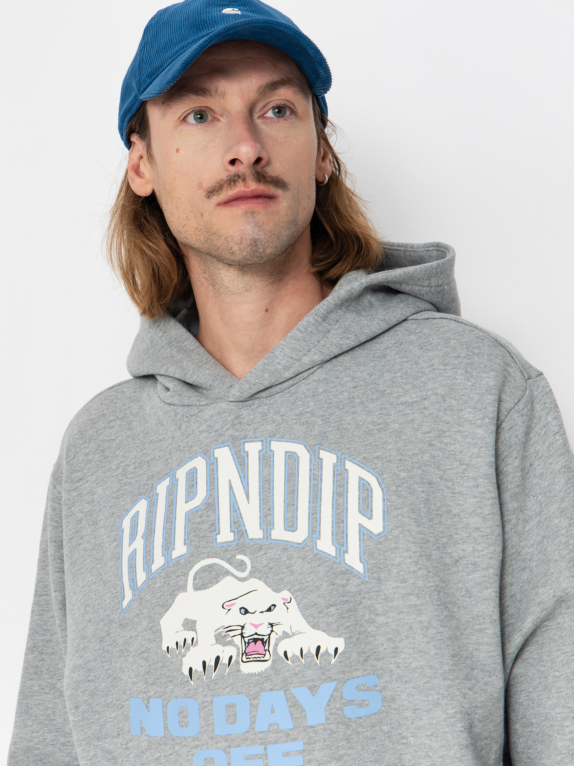 Суитшърт с качулка RipNDip White Panther HD (heather grey)