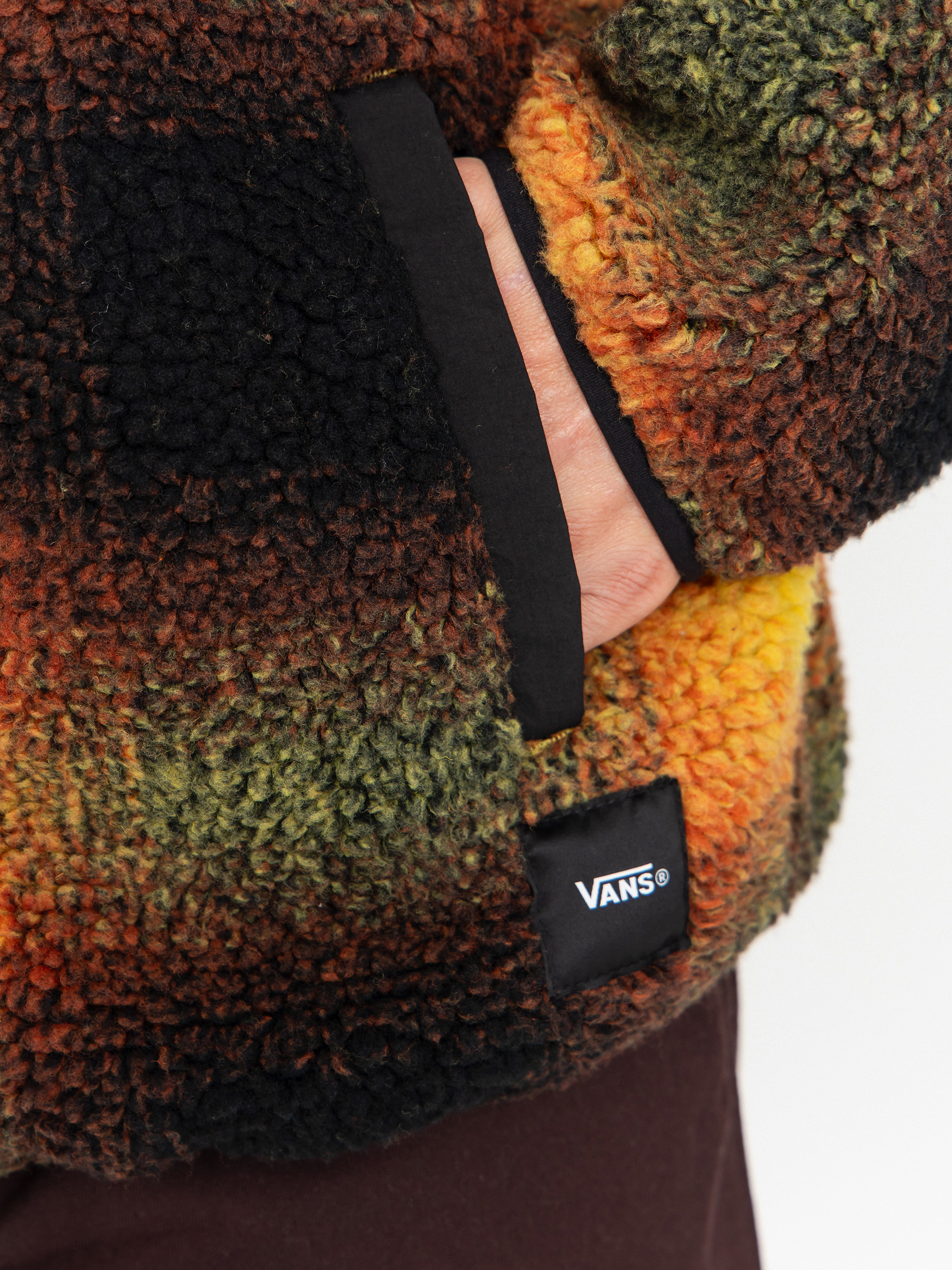 Мъжки Поларени суитшърт Vans Heights Sherpa Full Zip (black/herritage mustard)