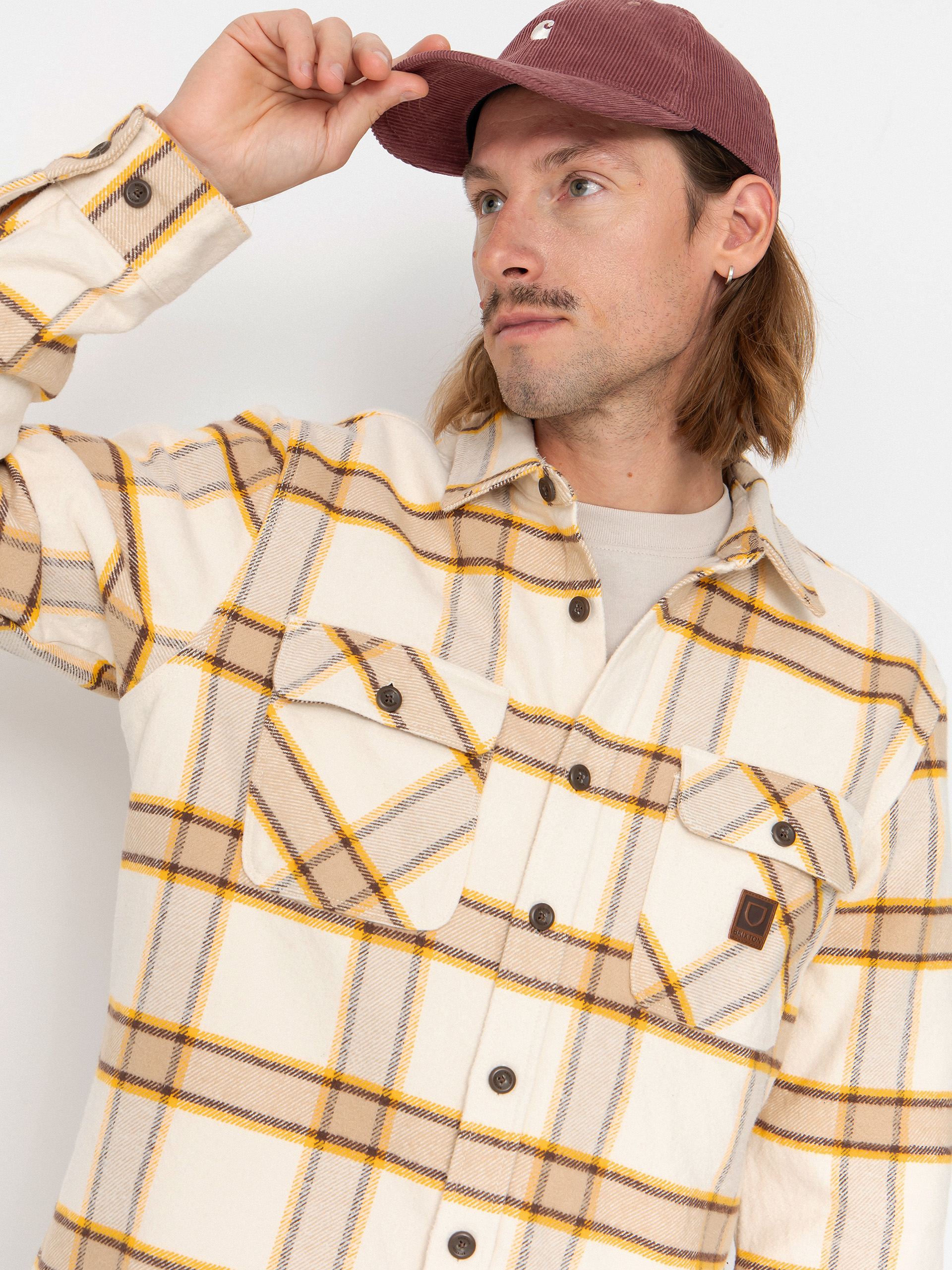 Риза Brixton Bowery Heavy Weight Flanne (whitecap/pineconebrown/saffron)