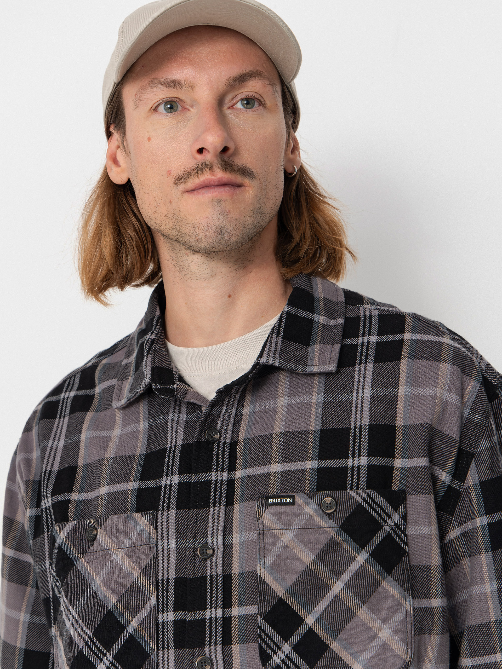 Риза Brixton Vintage Wash Flannel (black/charcoal beige/slate)